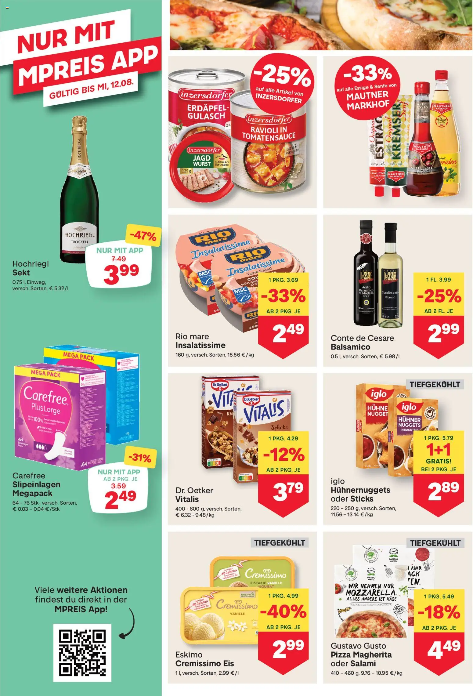 MPREIS Flugblatt gültig ab 06.08.2026 | Seite: 8 | Produkte: Rizsliszt, Eis, Salami, Pizza