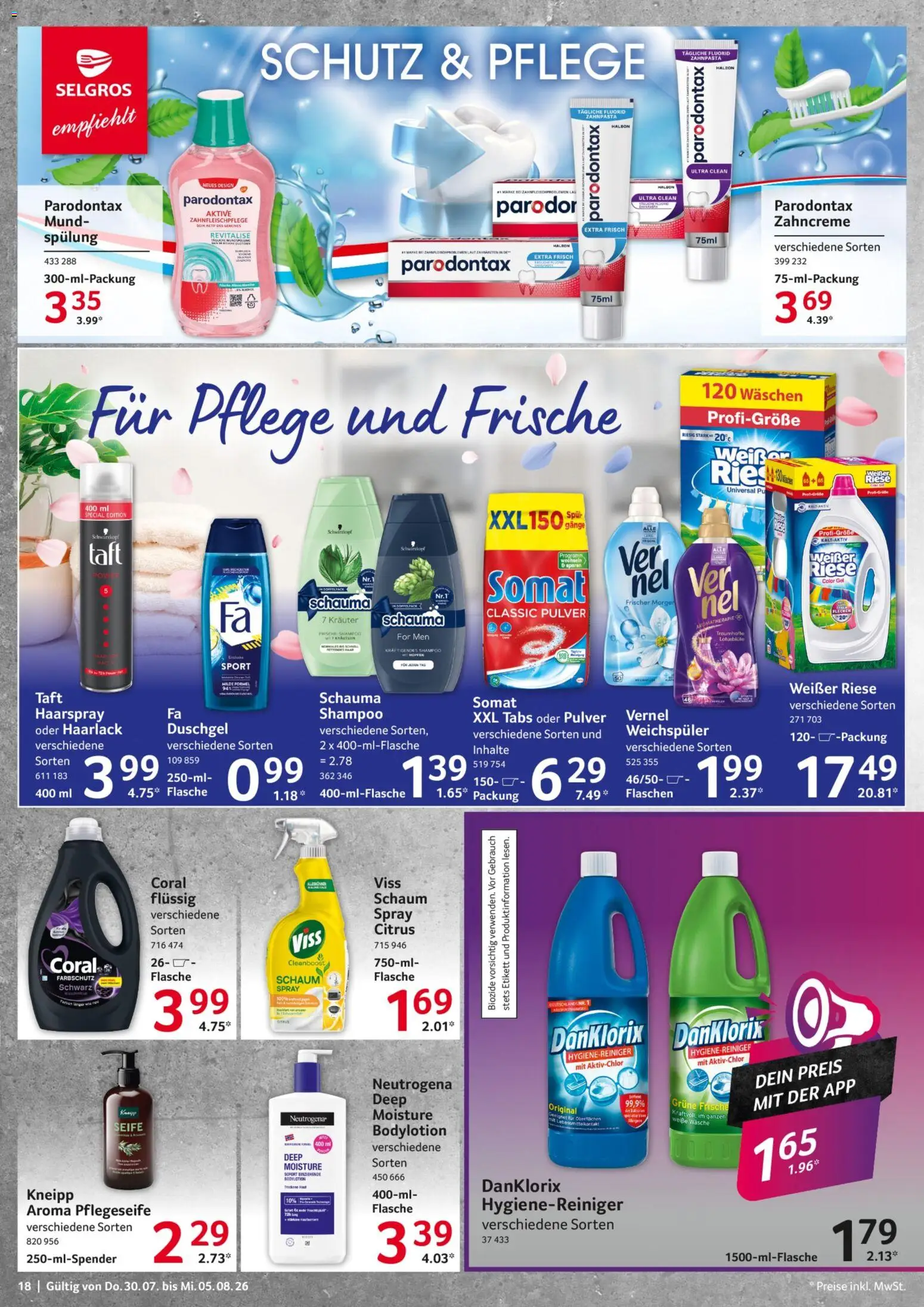 Selgros Prospekt – gültig ab 30.07.2026 | Seite: 18 | Produkte: Shampoo, Seife, Duschgel, Vernel