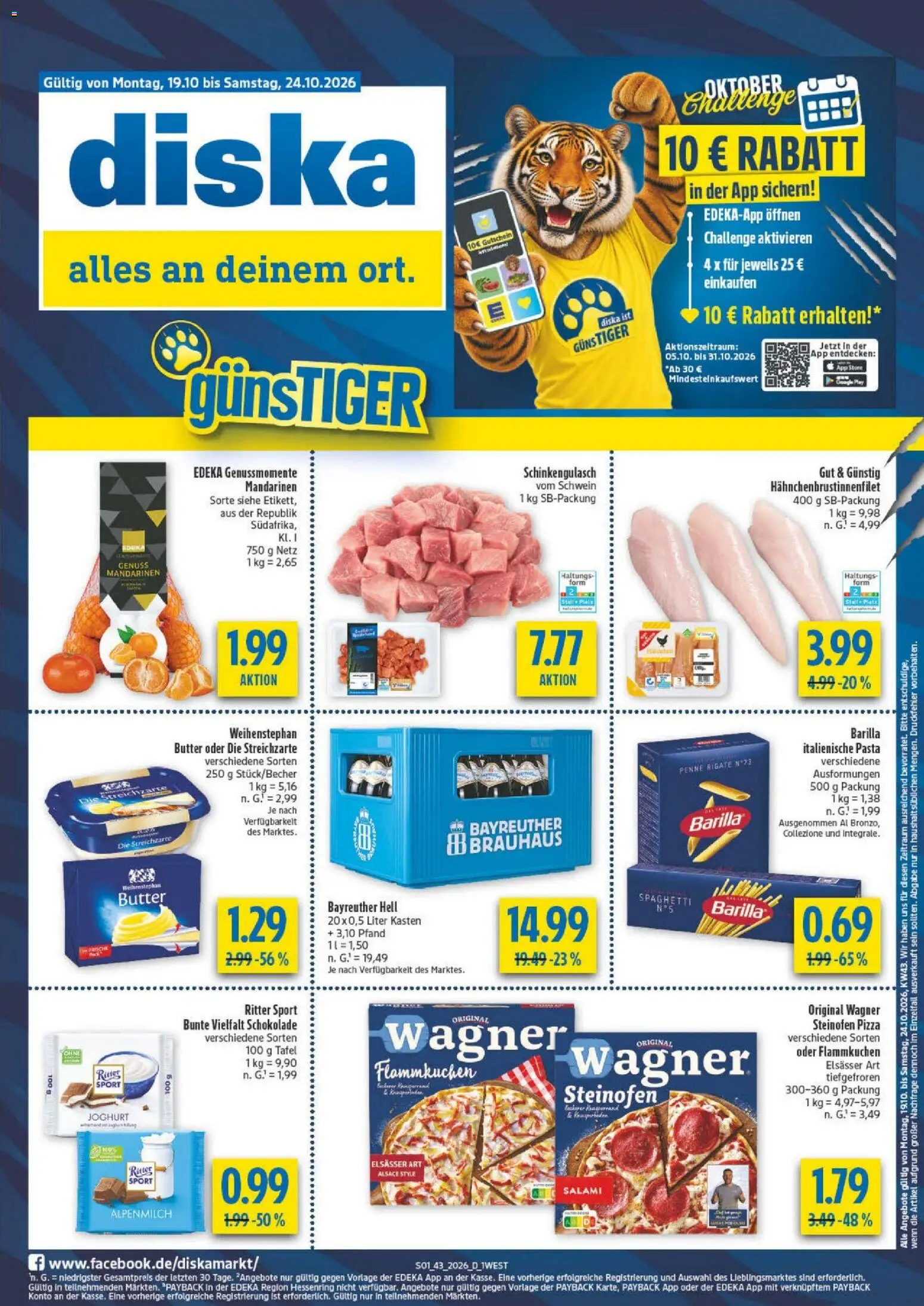 Diska Bayern – gültig ab 19.10.2026 | Seite: 1 | Produkte: Barilla, Schokolade, Ritter sport, Salami