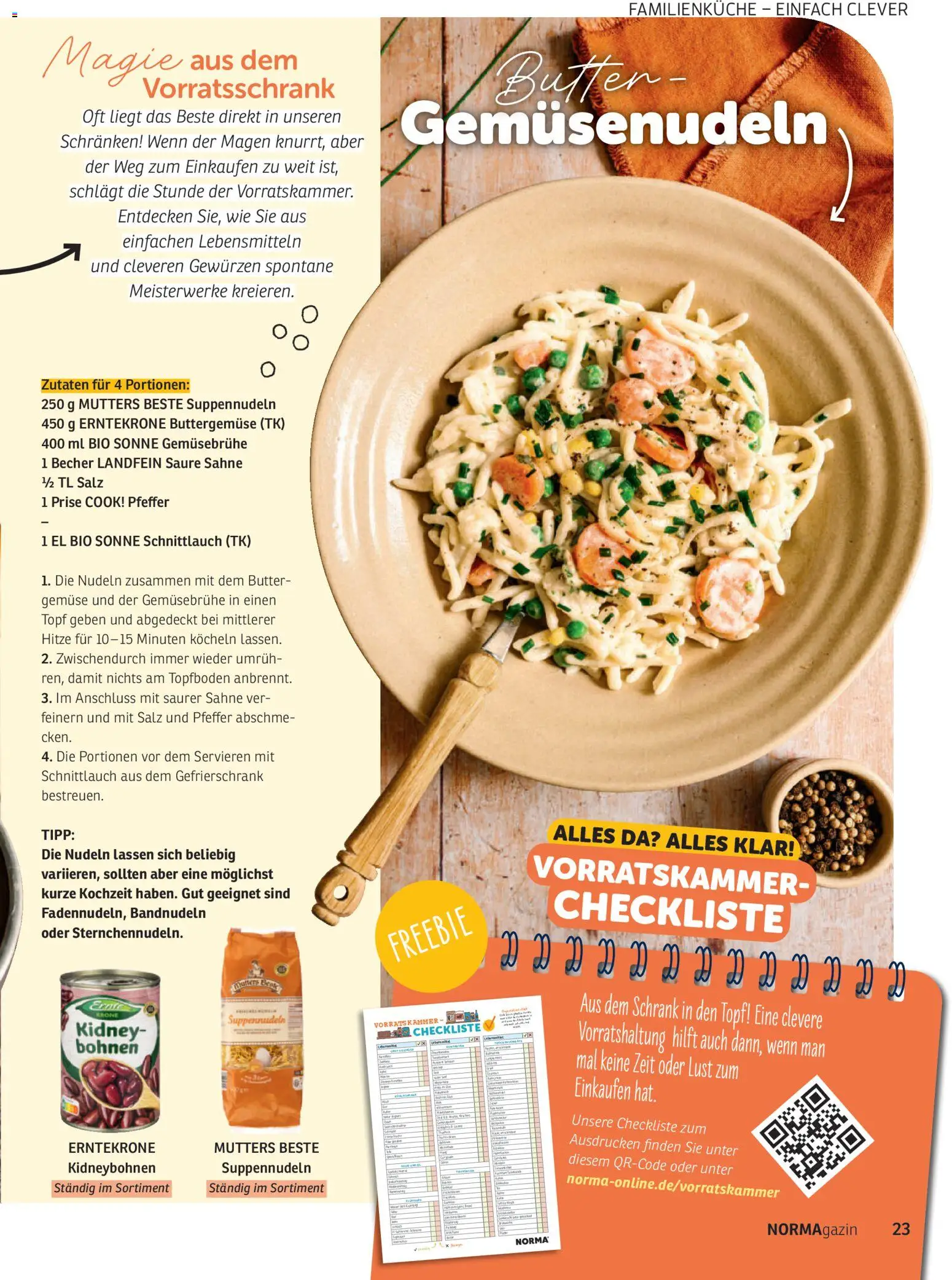 Norma NORMAgazin September/Oktober 2026 – gültig ab 01.09.2026 | Seite: 23 | Produkte: Gefrierschrank, Butter, Pfeffer, Nudeln