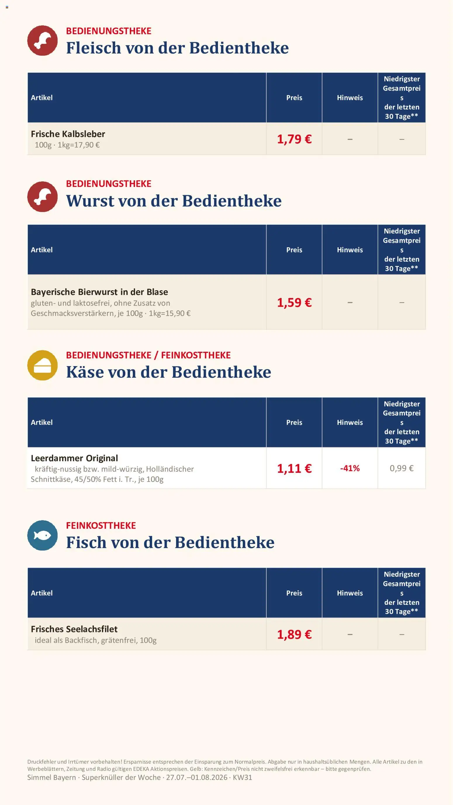 Simmel Bayern – gültig ab 27.07.2026 | Seite: 2 | Produkte: Käse, Leerdammer, Kalbsleber, Wurst