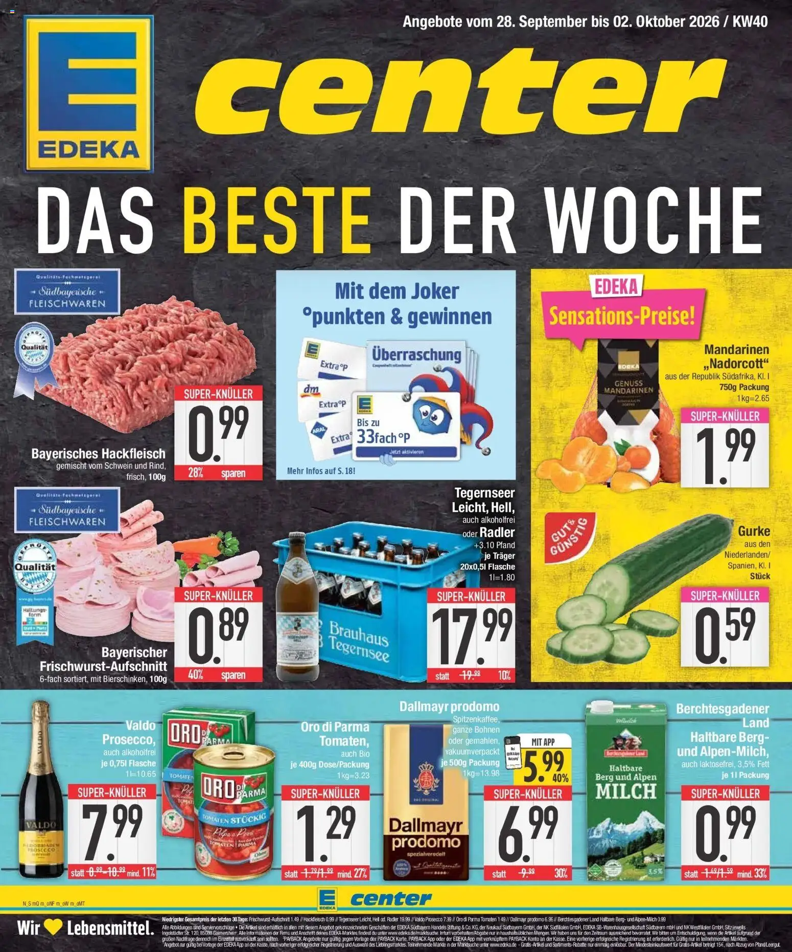 E center Prospekt Ingolstadt (ab 28.09.2026) zum Blättern | Seite: 1 | Produkte: Prosecco, Radler, Dallmayr, Hackfleisch