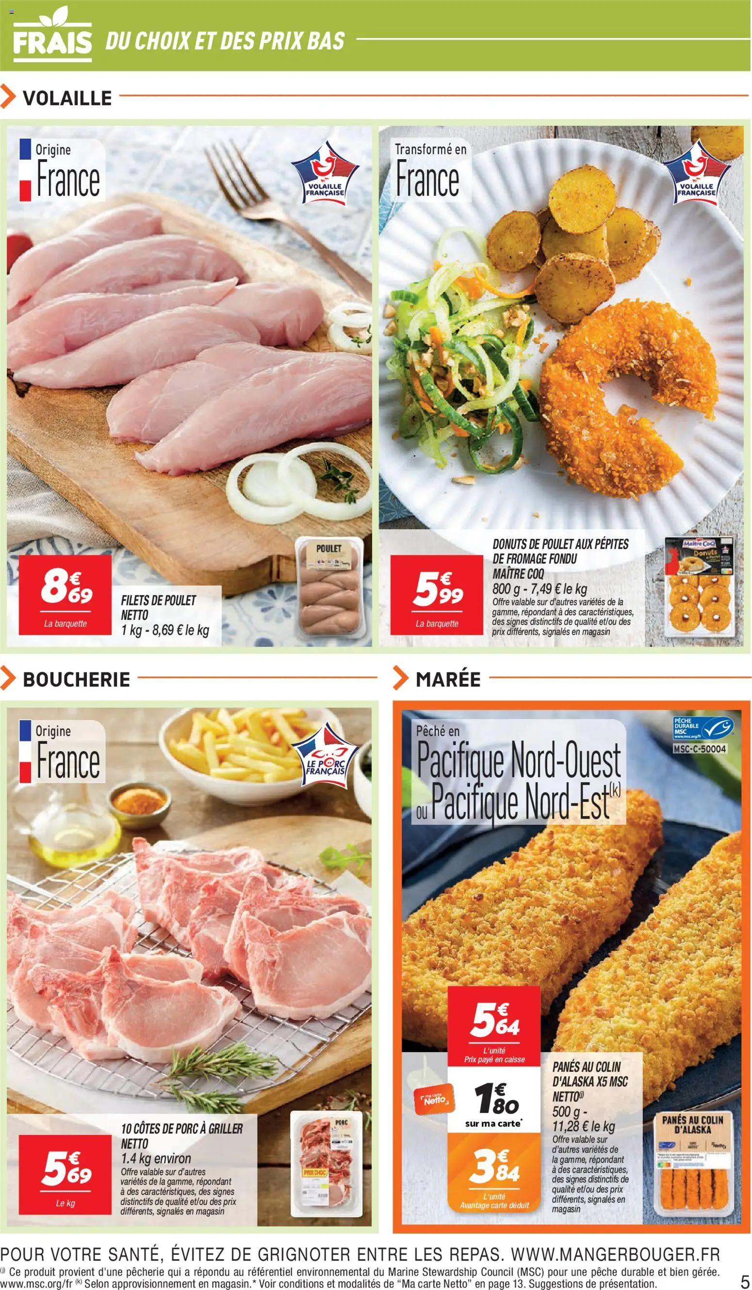 {H1} | Page: 5 | Produits: Côtes de porc, Pêche, Fromage fondu, Porc