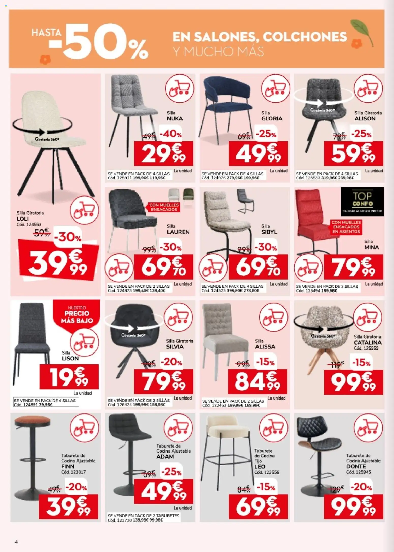 Conforama folleto │ válido desde el 26.03.2026 | Página: 4 | Productos: Taburete, Silla giratoria, Cocina, Silla