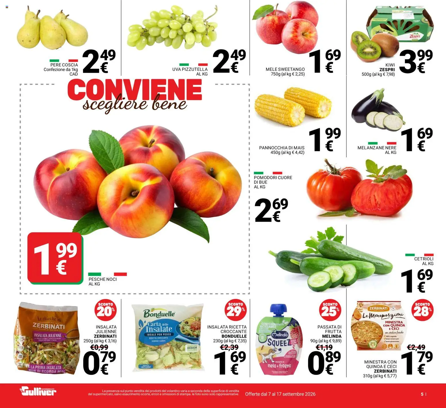 Volantino Gulliver del 07/09/2026 | Pagina: 5 | Prodotti: Carote, Noci, Mais, Pesche