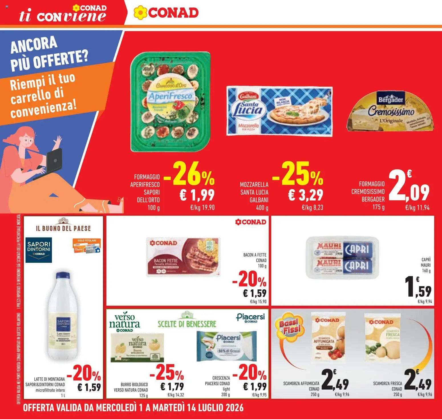 Volantino Conad del 01/07/2026 | Pagina: 30 | Prodotti: Mozzarella, Latte, Carrello, Crescenza