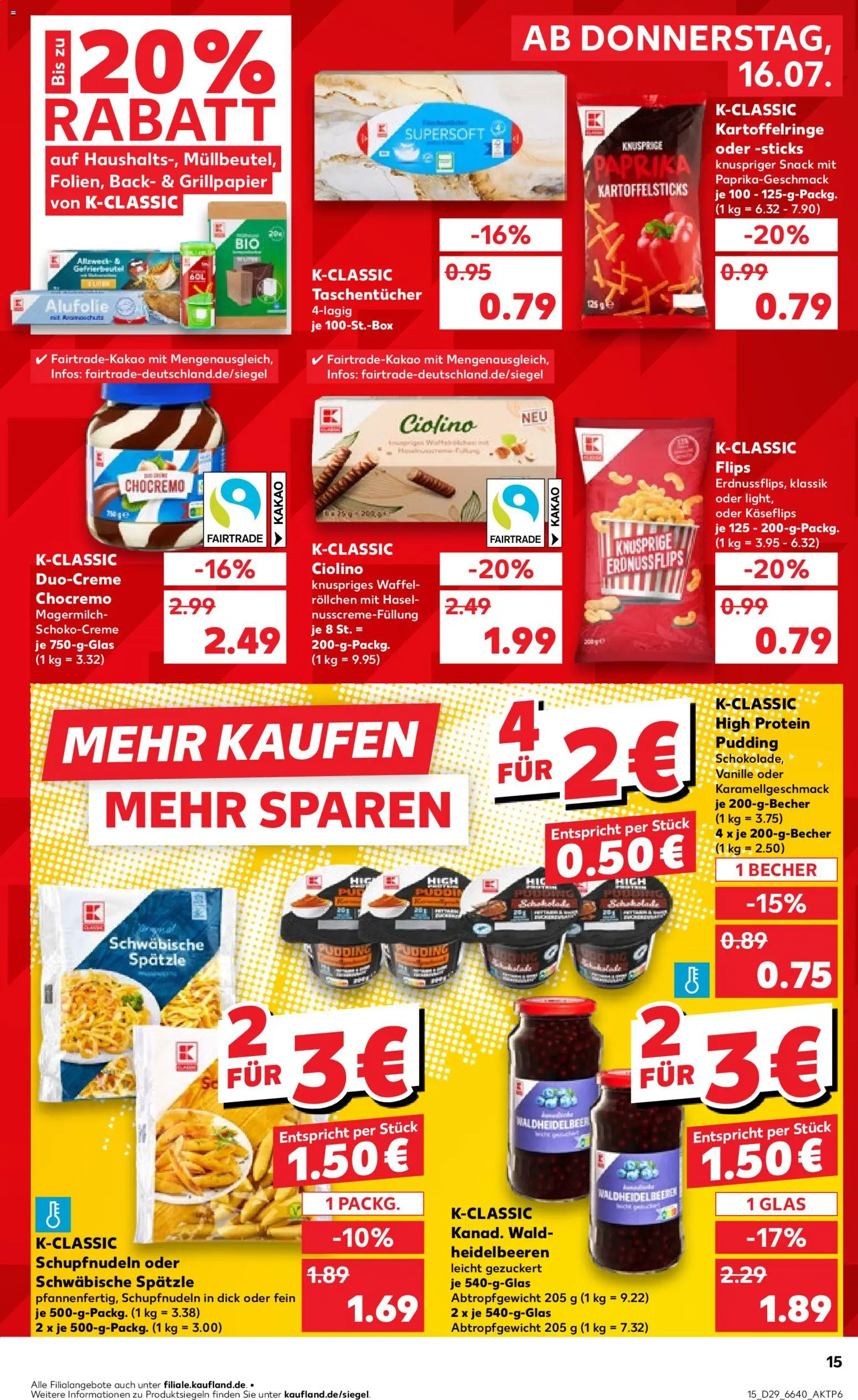 Kaufland Prospekt – gültig ab 16.07.2026 | Seite: 15 | Produkte: High protein pudding, Pudding, Heidelbeeren, Paprika