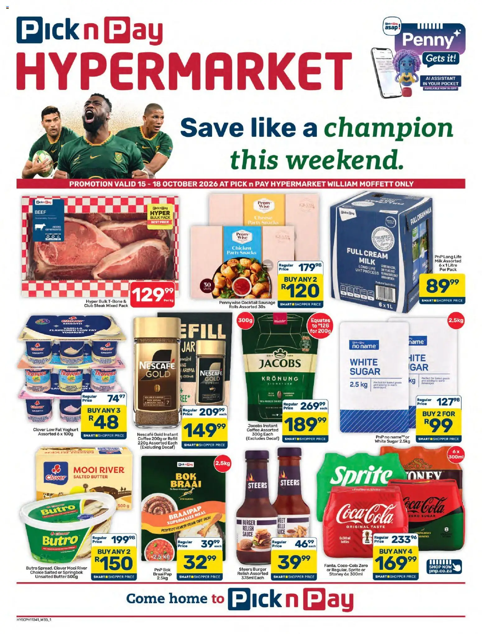 New Pick n Pay catalogue – valid from 15/10/2026 | Page: 1 | Products: Steak, Coffee, Sauce, Sugar