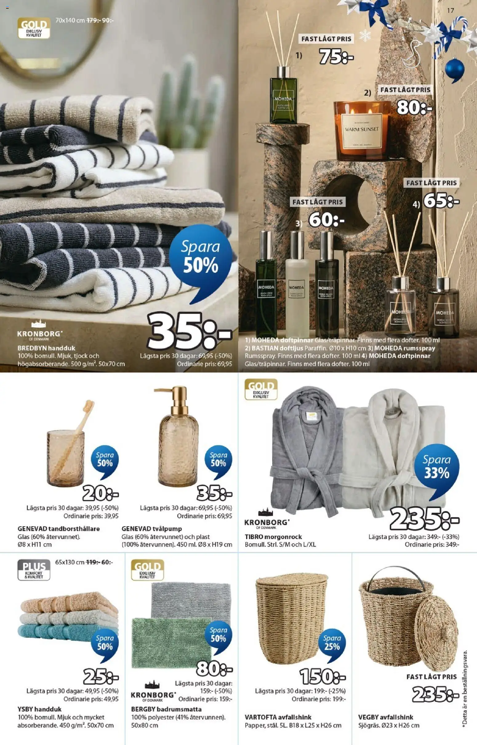 JYSK reklamblad aktuell från 19/10/2026 | Sida: 17 | Produkter: Badrumsmatta, Handduk, Glas, Doftljus