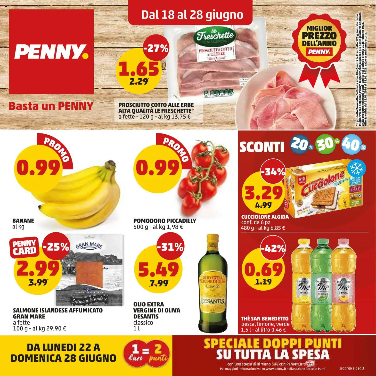 Volantino PENNY del 18.06.2026 | Pagina: 1 | Prodotti: Prosciutto Cotto, Banane, Pomodoro, The