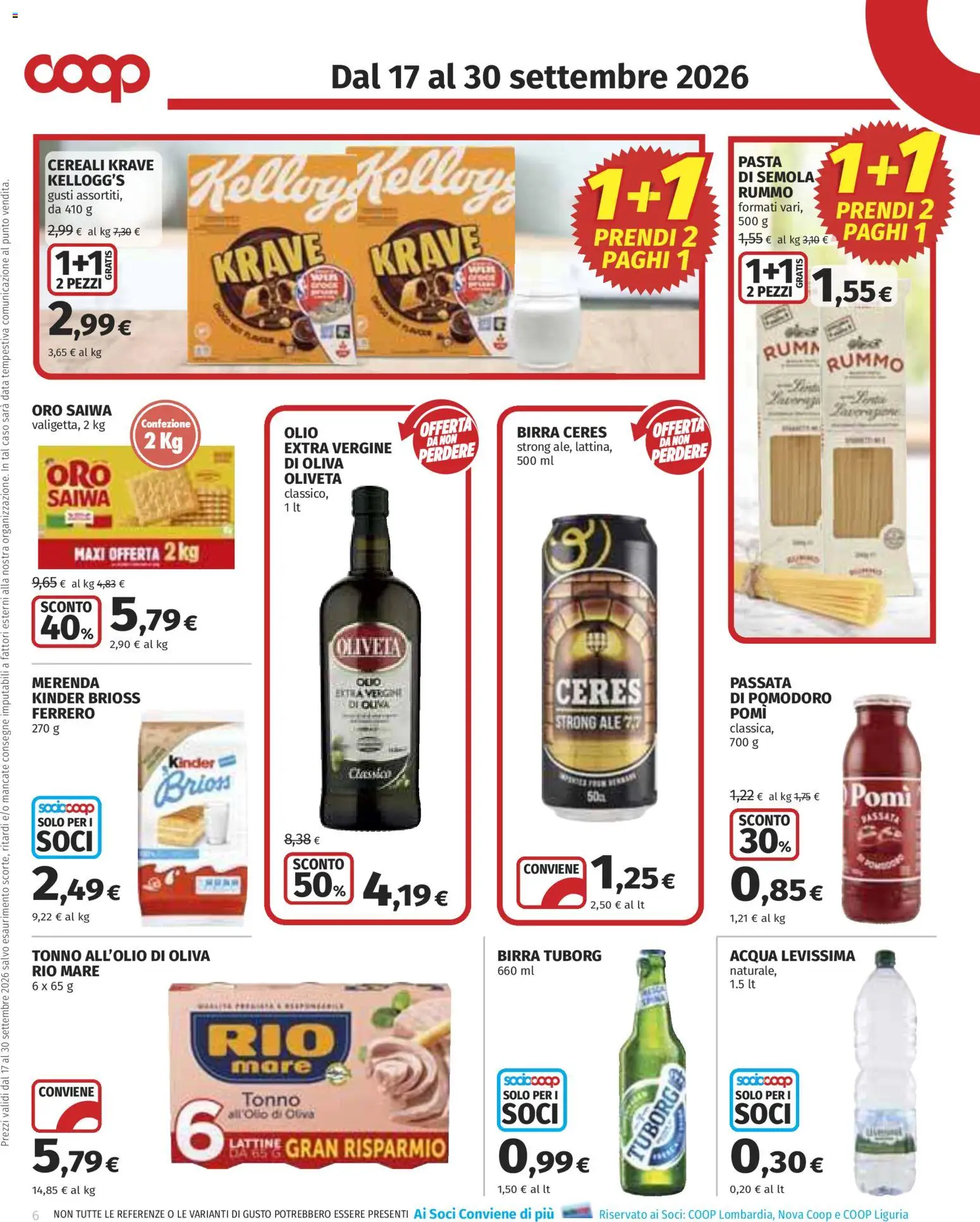Volantino COOP del 17/09/2026 | Pagina: 6 | Prodotti: Birra Tuborg, Birra, Acqua, Pomodoro