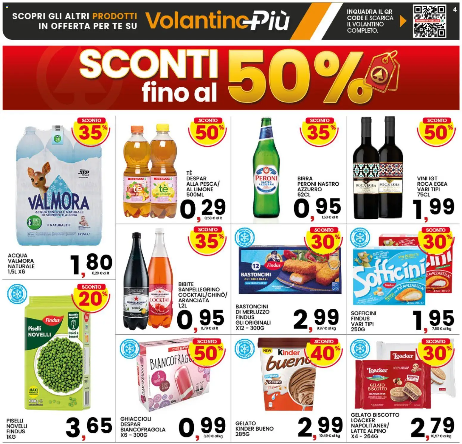 Volantino Interspar del 31/08/2026 | Pagina: 4 | Prodotti: Birra, Acqua, Piselli, Dolci