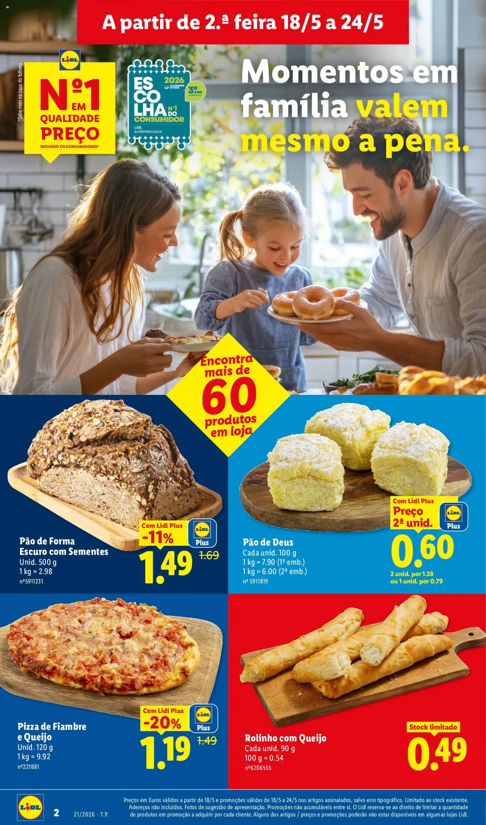 Lidl folheto │ válido de 18.05.2026 | Página: 2 | Produtos: Pão de forma, Queijo, Pão, Pizza
