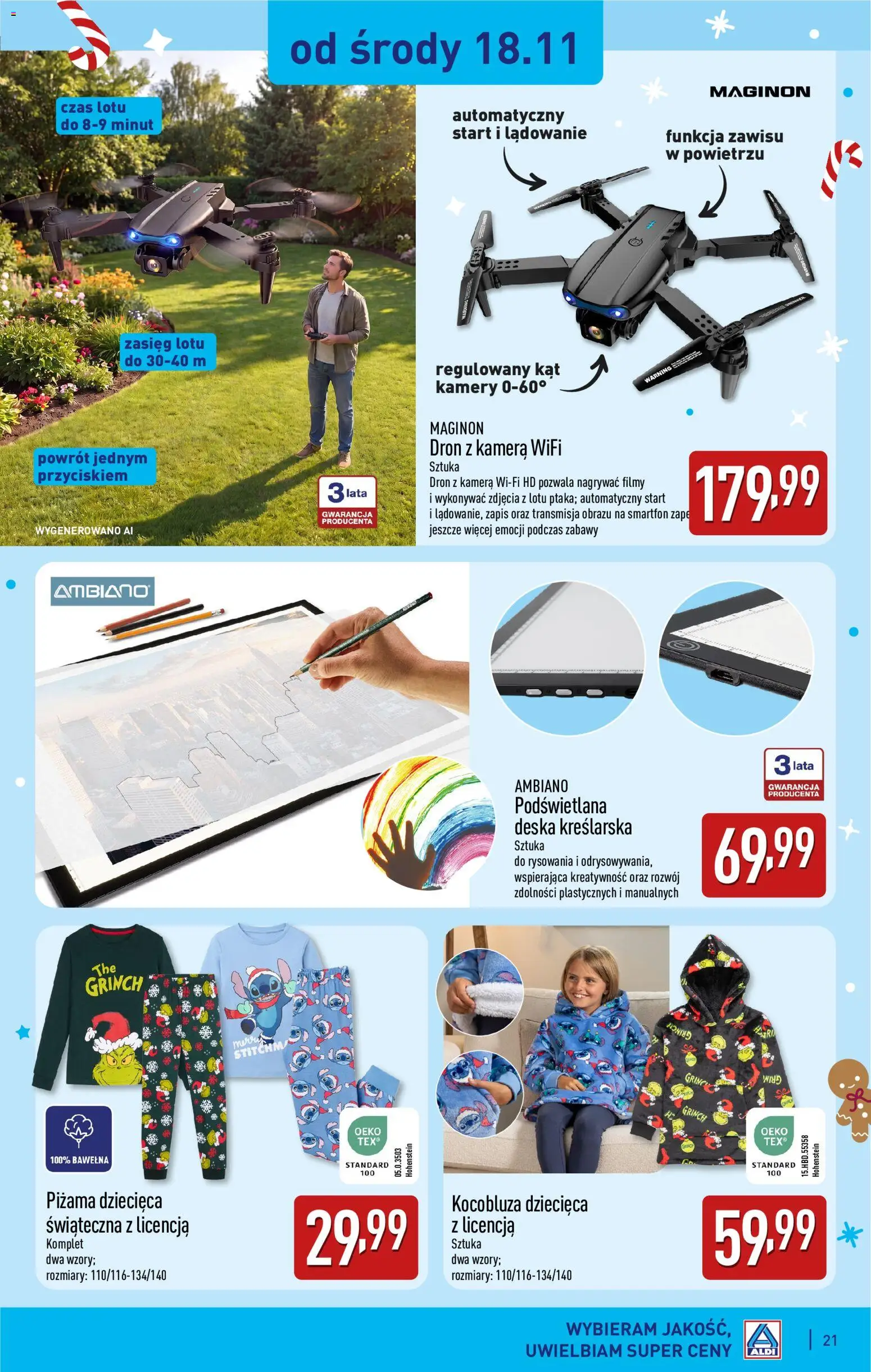 Aldi gazetka - Zabawki dla każdego od 31.10.2026 | Strona: 21 | Produkty: Piżama, Smartfon, Dron, Ambiano