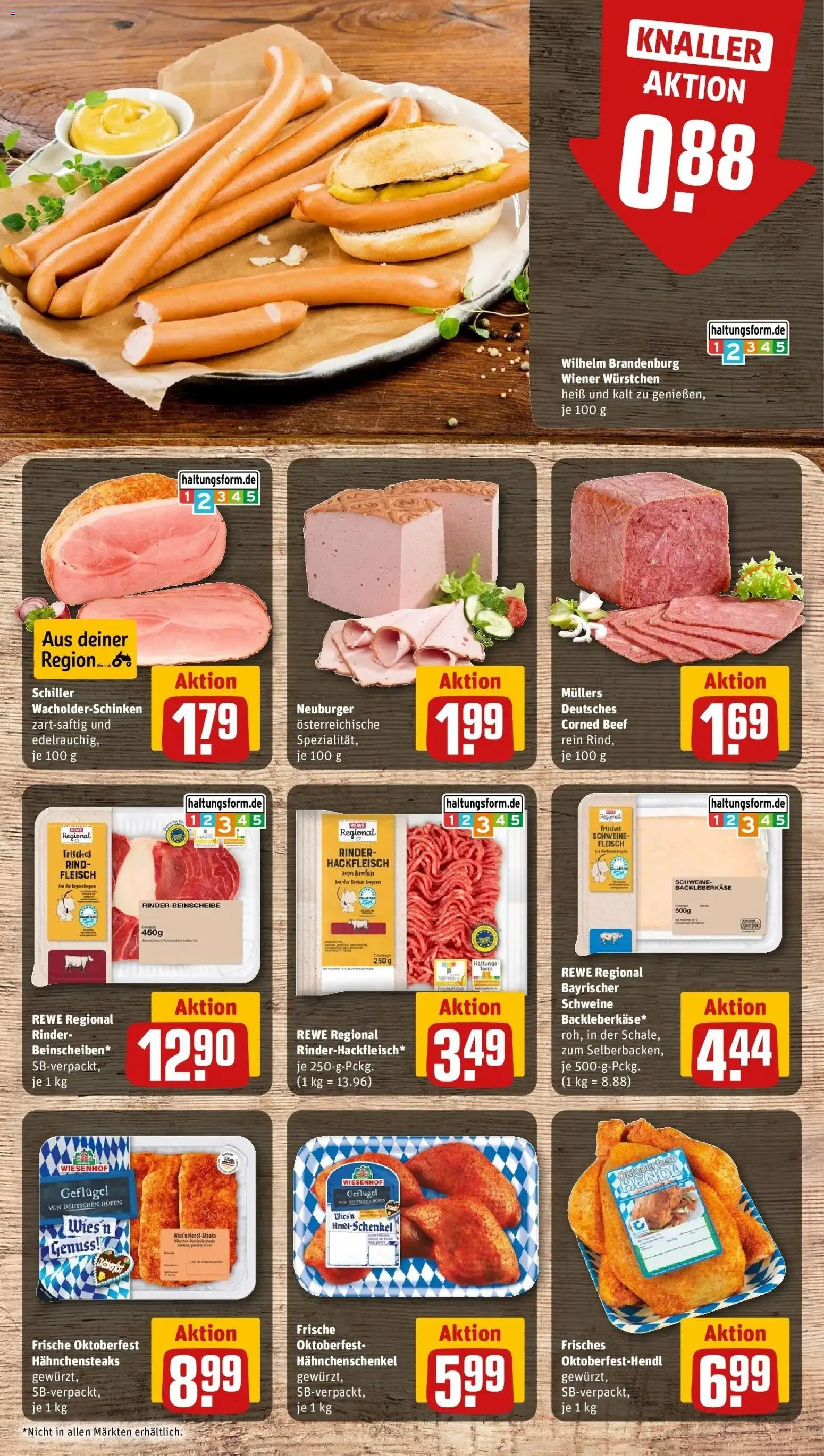 REWE Prospekt ab 28.09.2026 zum Blättern » Angebote | Seite: 14 | Produkte: Wiener wurstchen, Hahnchenschenkel, Fleisch, Hackfleisch