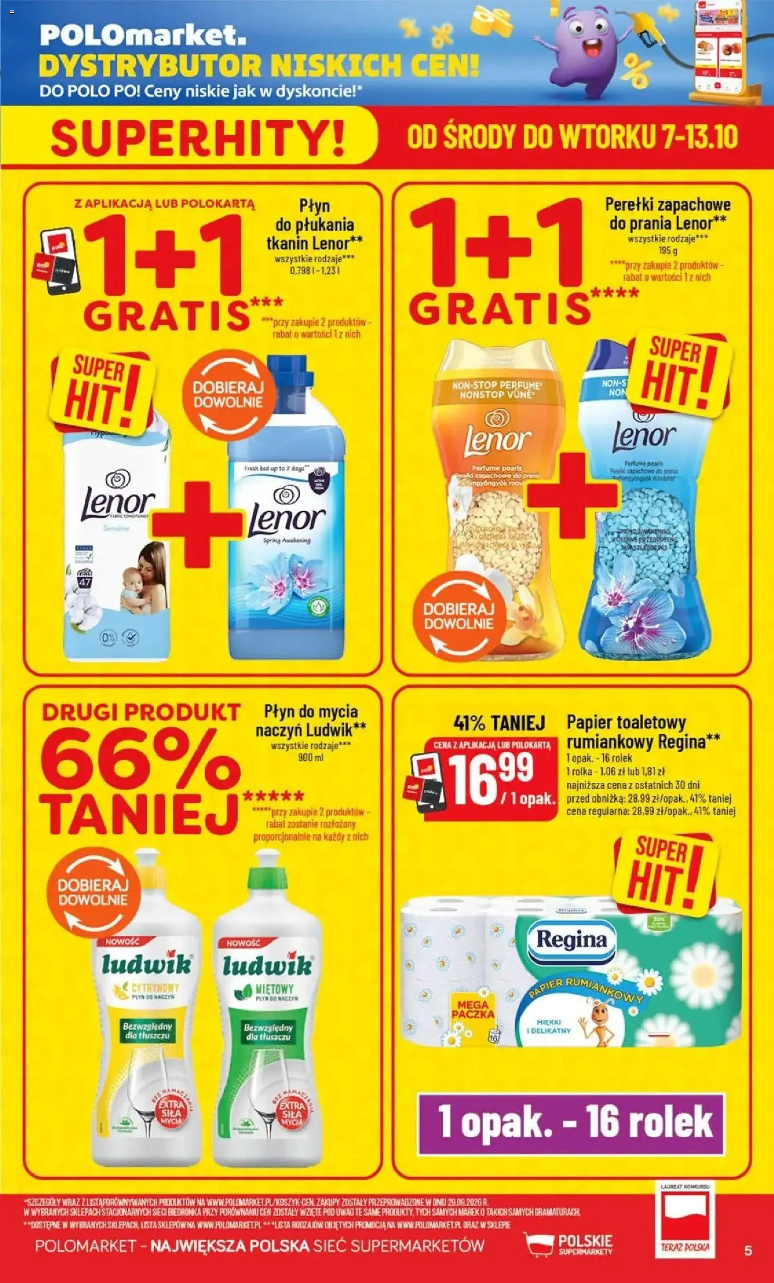 Nowa POLOmarket gazetka od jutra 07.10.2026 | Strona: 5 | Produkty: Papier toaletowy, Papier rumiankowy, Płyn do mycia naczyń