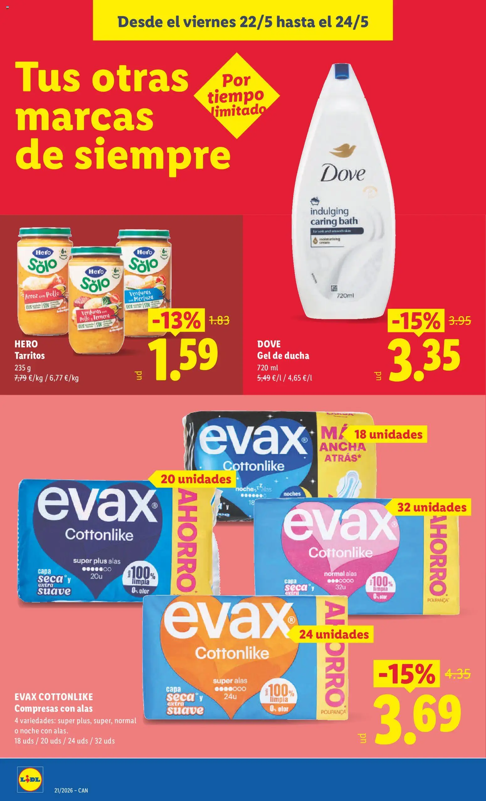 Lidl folleto │ válido desde el 18.05.2026 | Página: 40 | Productos: Compresas con alas, Gel de ducha, Arroz, Ducha