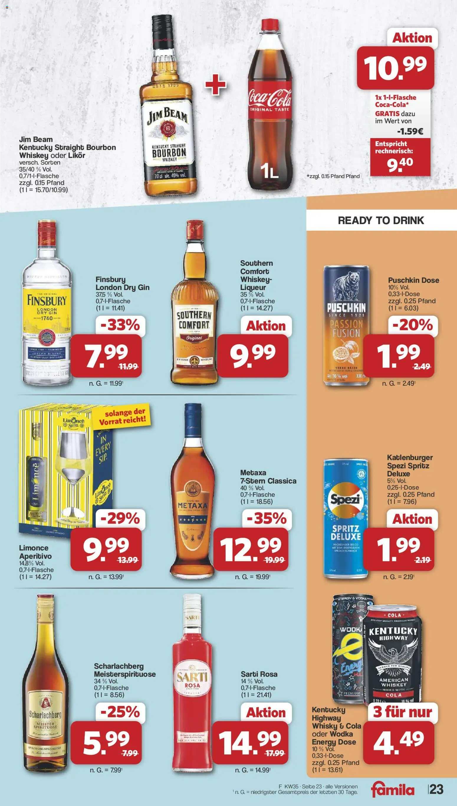 Famila Nordwest Prospekt – gültig ab 23.08.2026 | Seite: 25 | Produkte: Jim beam, Energy, Southern comfort, Whiskey