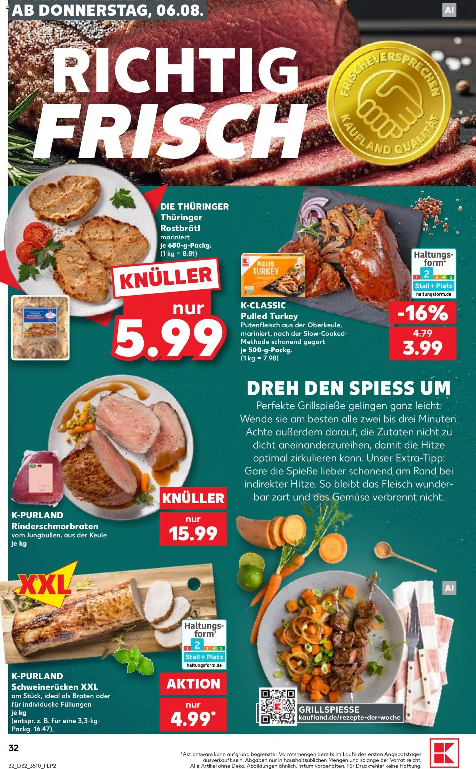Kaufland Prospekt Zeitz – gültig ab 06.08.2026 | Seite: 32 | Produkte: Spieße, Gemüse, Schweinerucken, Fleisch