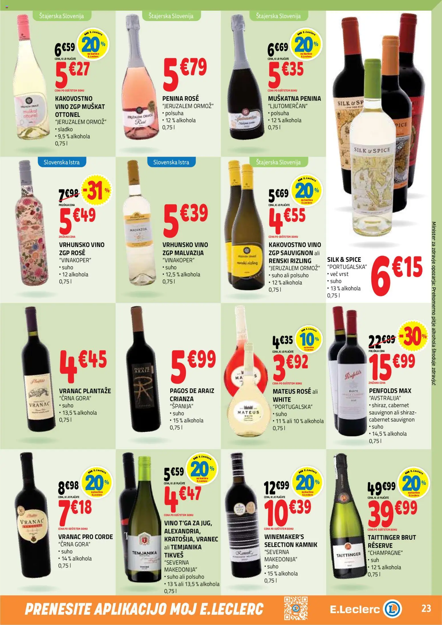 Novi E.leclerc katalog ponudbe – veljaven od 22.07.2026 | Stran: 23 | Izdelki: Penina, Vino