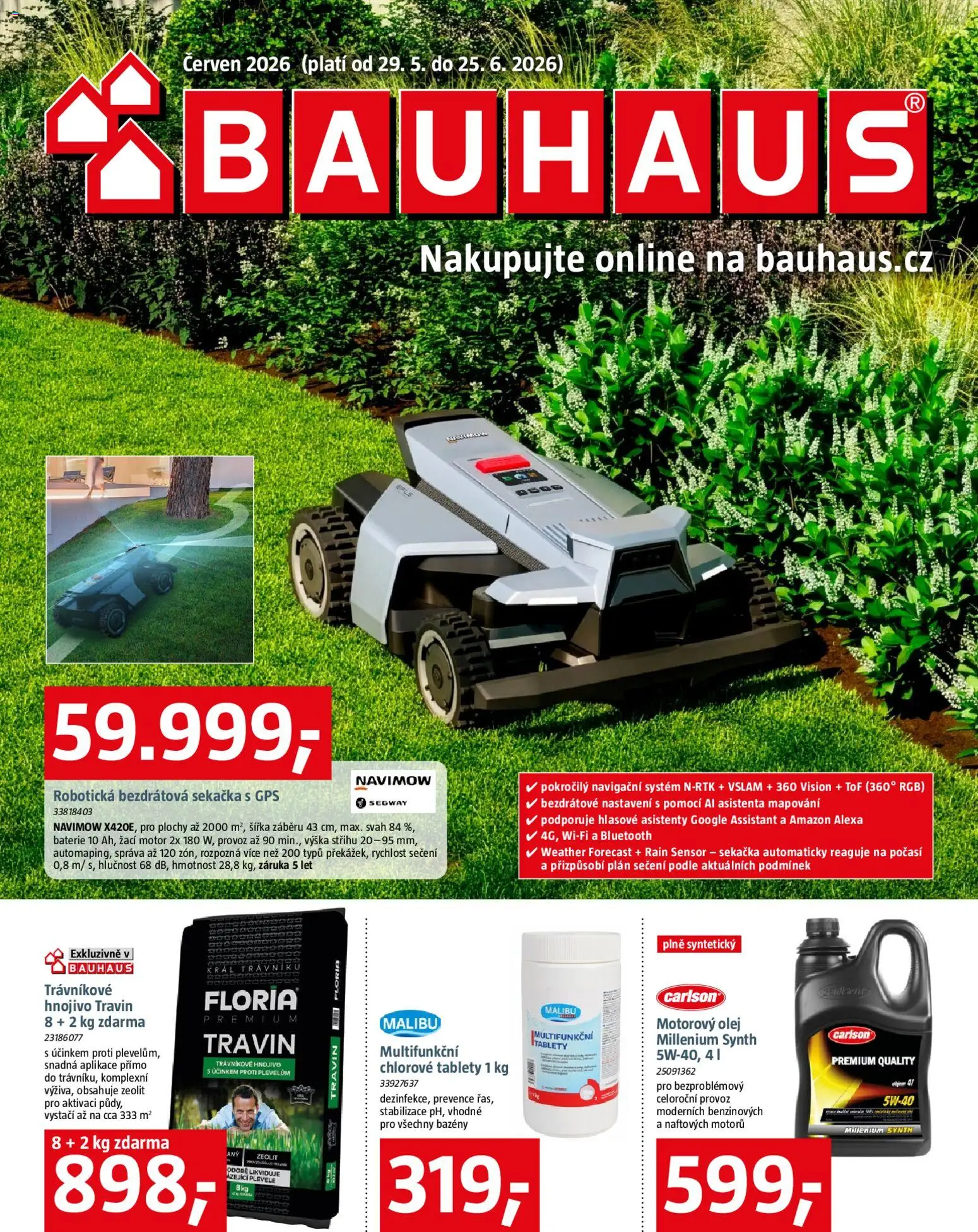 Bauhaus leták od 29.05.2026 | Strana: 1 | Produkty: Olej, Trávníkové hnojivo, Sekačka, Hnojivo