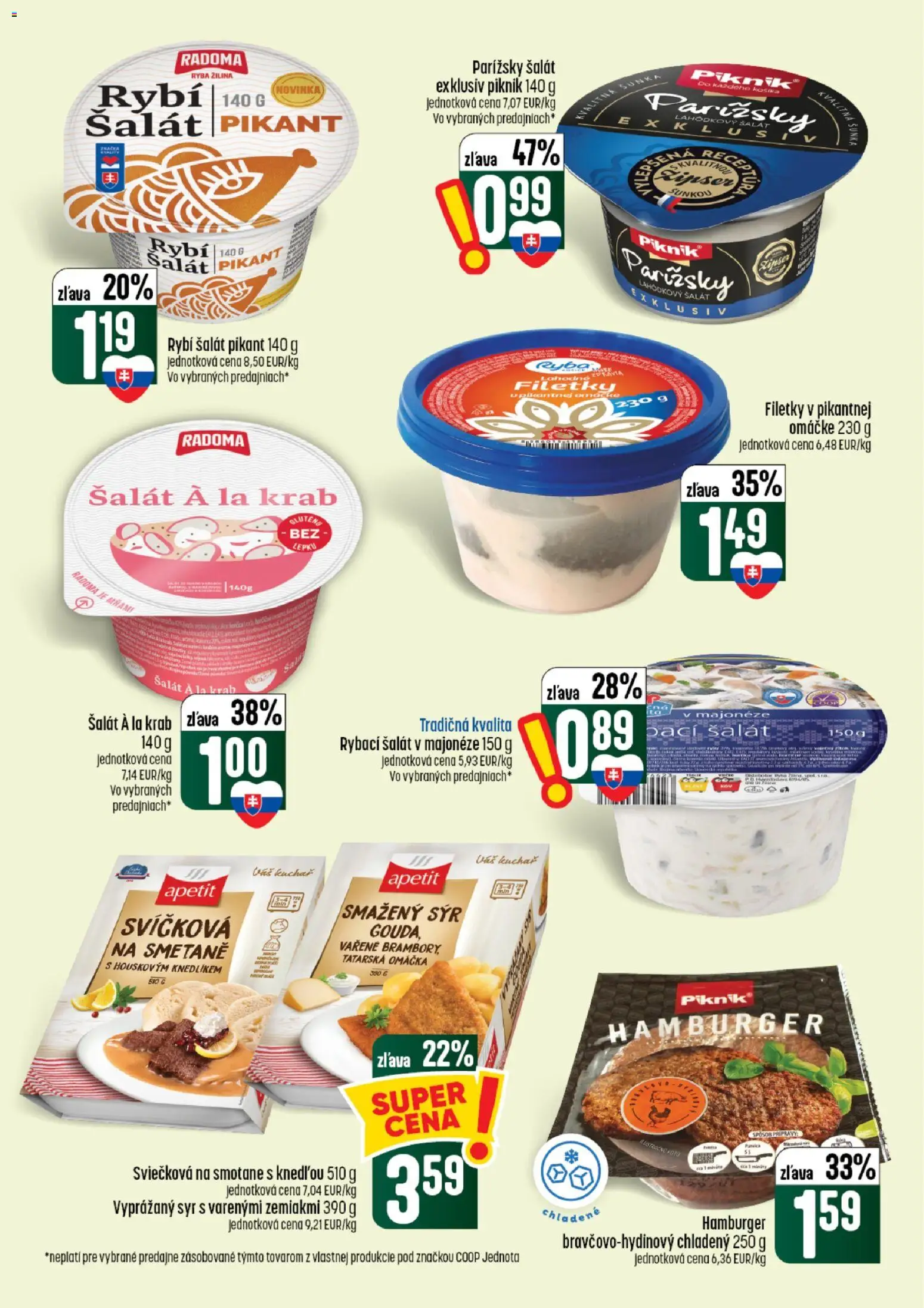 Nové COOP Jednota akcie – leták je platný od 13.08.2026 | Strana: 14 | Produkty: Hamburger, Šál, Tatárska omáčka, Omáčka