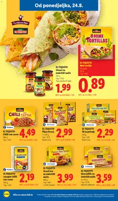 EL TEQUITO Mini tortilje, 8 komada, 220 g, 1 kg = 4.05 - Pregled kataloga iz trgovine Lidl, vrijedi od 24.08.2026 | Stranica: 12