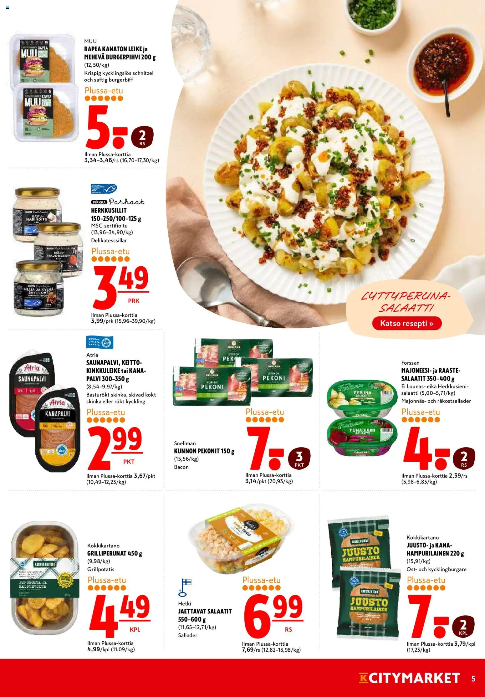 K-Citymarket tarjoukset – voimassa 11.06.2026 alkaen | Sivu: 5 | Tuotteet: Rapu, Peruna, Hampurilainen, Salaatti