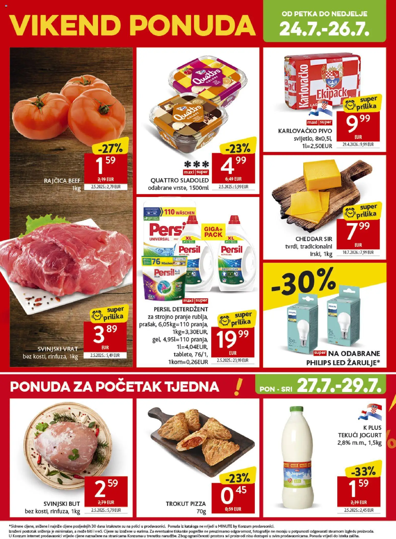 Konzum HR akciós ujság - amely érvényes a következő dátumtól: 2026.07.22. | Oldal: 33 | Termékek: Persil, Pizza, Cheddar