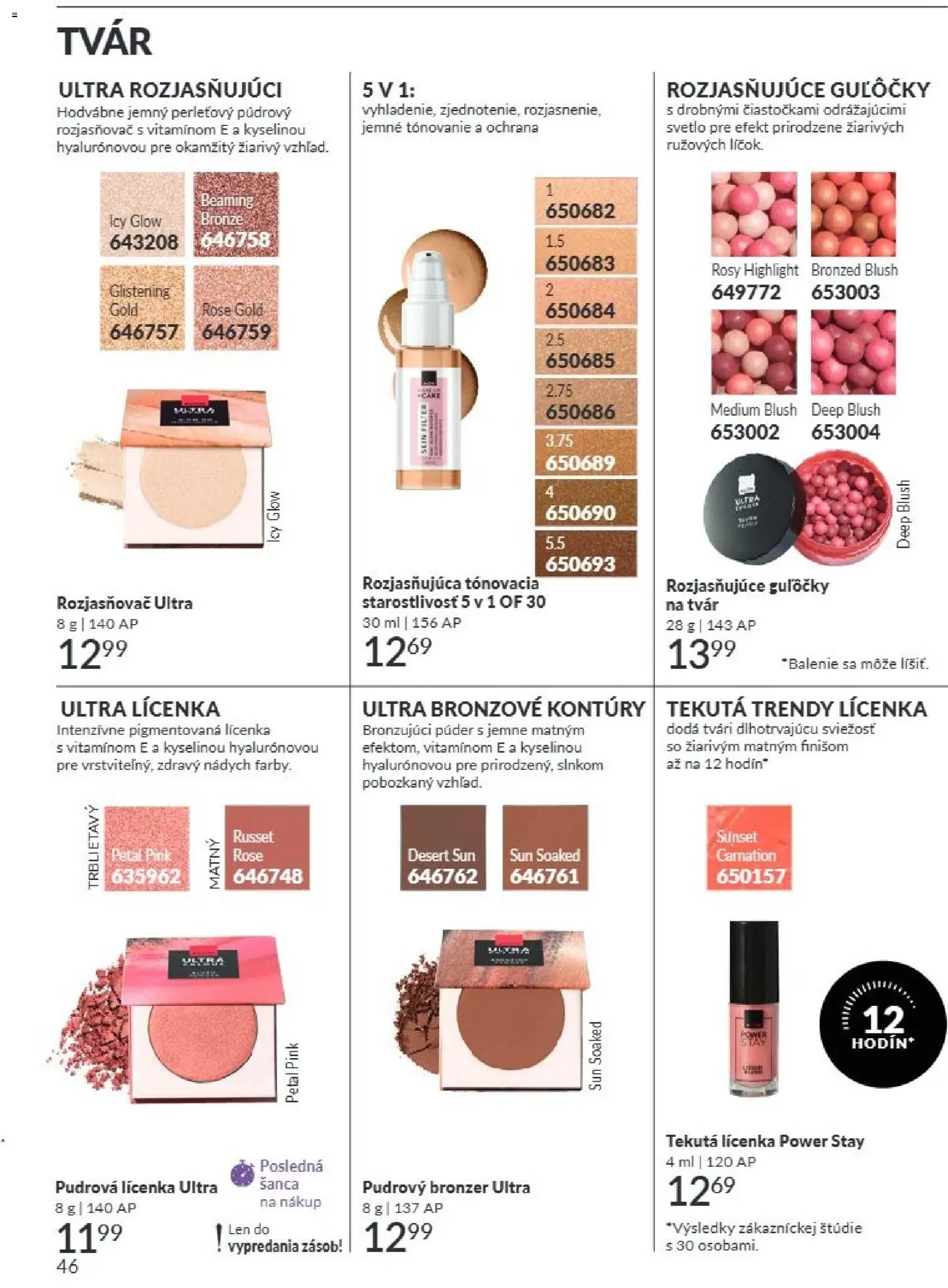 Nové Avon akcie – leták je platný od 01.08.2026 | Strana: 46 | Produkty: Svetlo, Púder, Bronzer, Lícenka