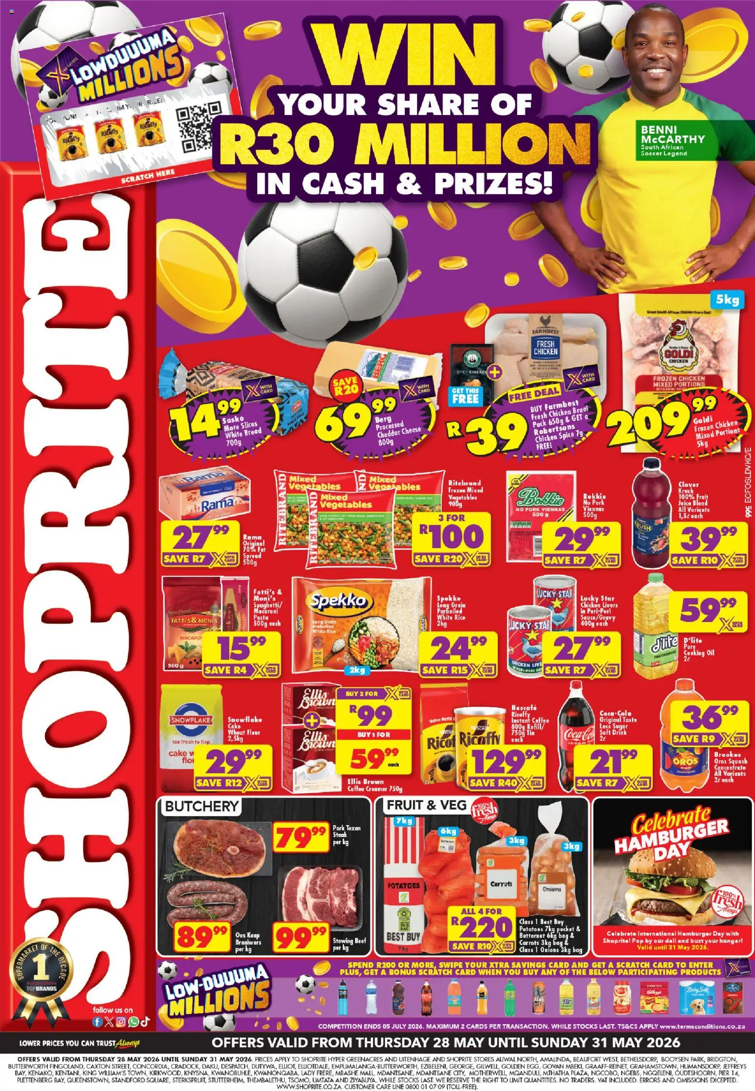 New Shoprite catalogue – valid from 28.05.2026 | Page: 1 | Products: Cake, Rice, Carrots, Fruit