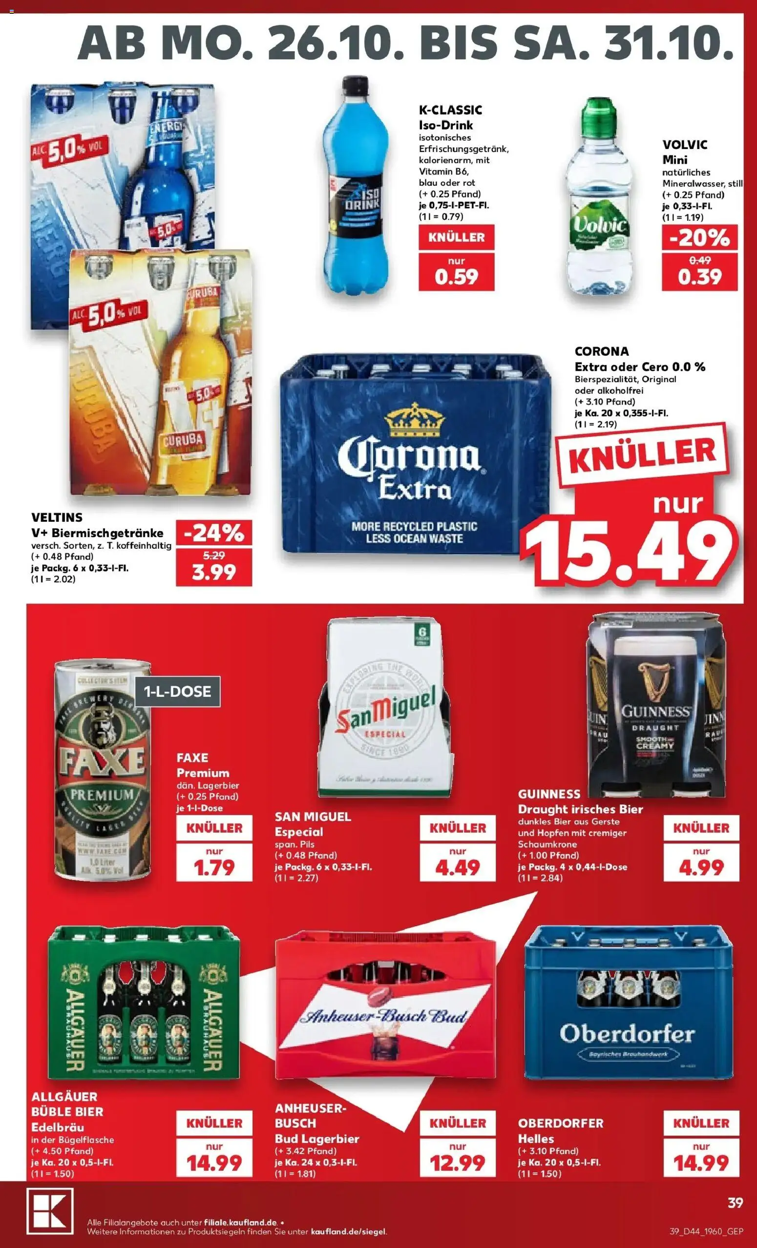 Prospekt Kaufland ab 26.10.2026 » Angebote Online zum Blättern | Seite: 39 | Produkte: Bier, Pils, Volvic, Veltins