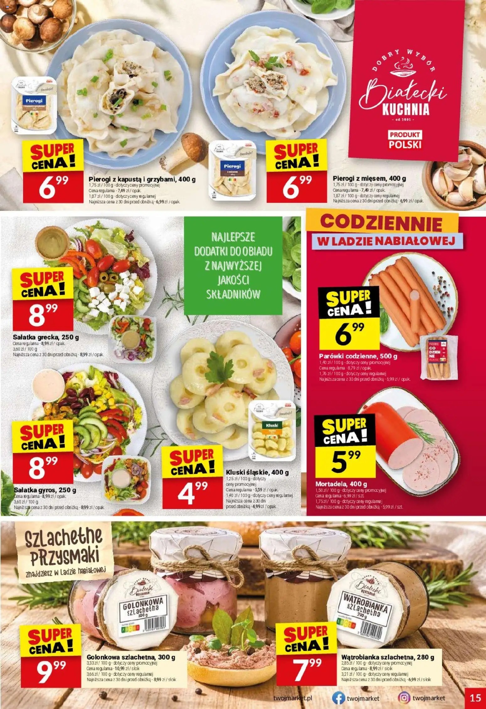 Twój Market gazetka od 19.08.2026 | Strona: 15 | Produkty: Pierogi, Parówki, Kluski, Sałatka