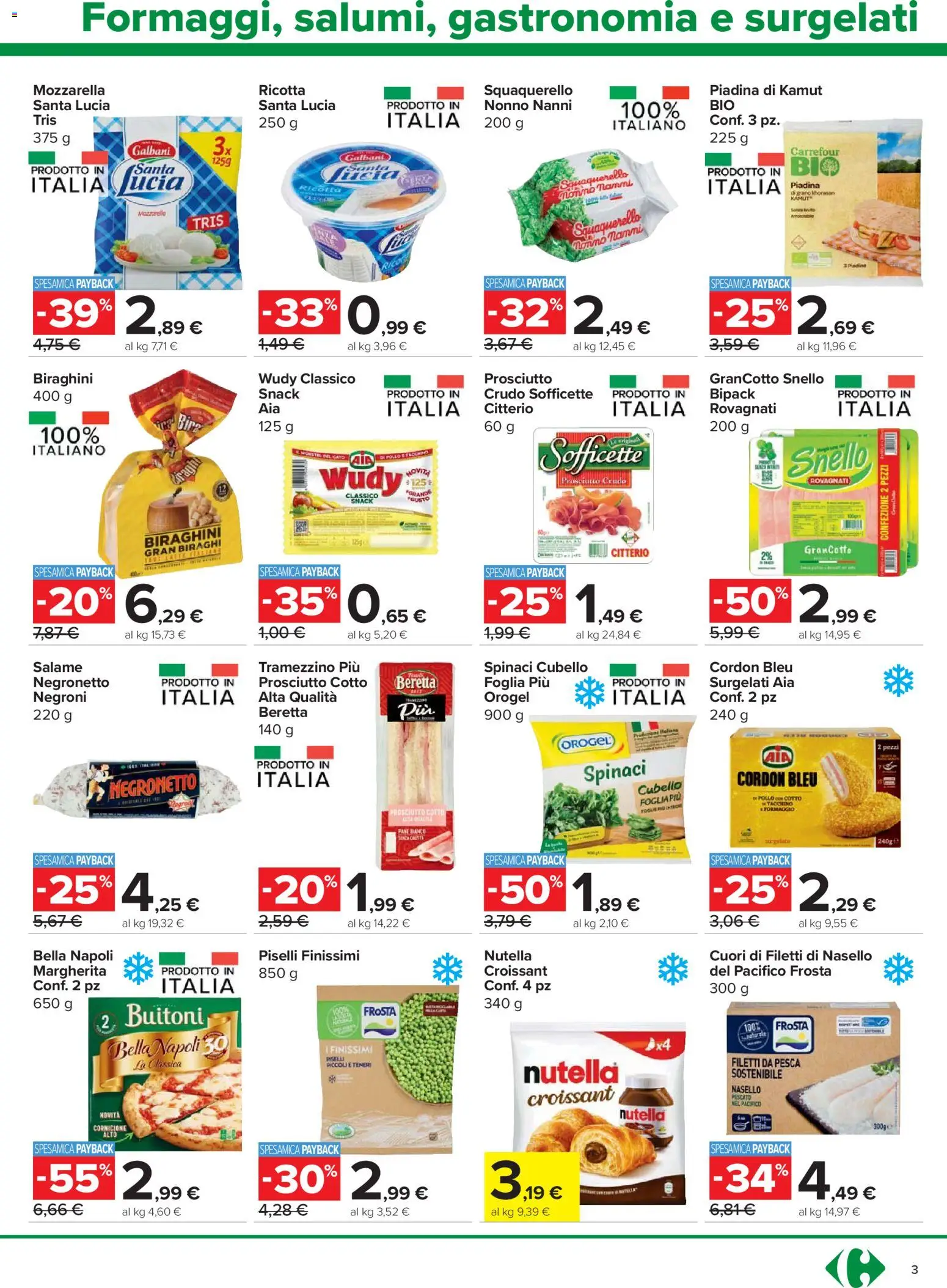 Volantino Carrefour del 19.05.2026 | Pagina: 3 | Prodotti: Formaggio, Pesca, Nutella, Nasello