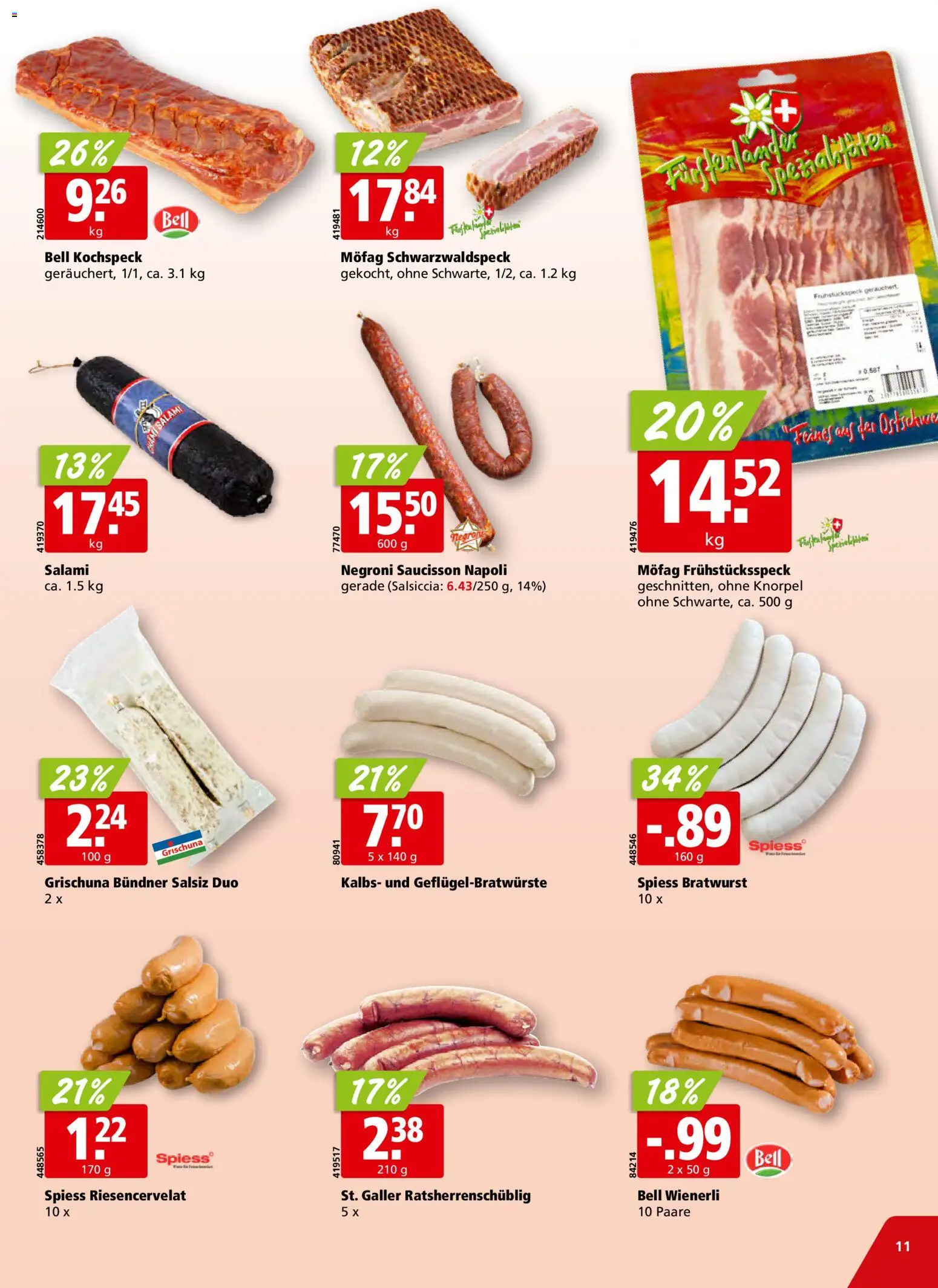 Aligro aktionen Schlieren, Gossau SG, Frauenfeld, Rapperswil-Jona, Sargans, Bern – gültig ab 12.10.2026 | Seite: 11 | Produkte: Salami