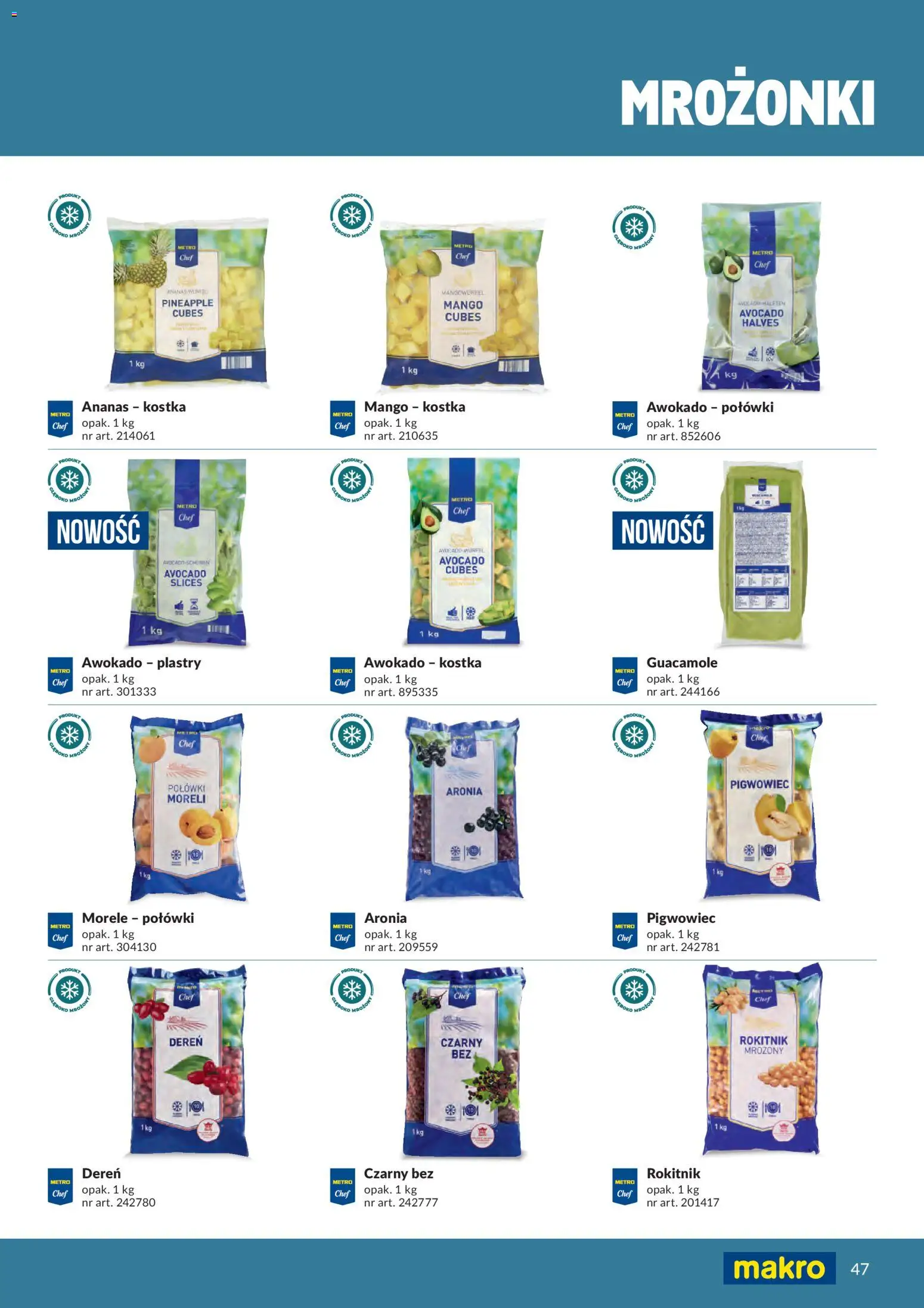 Makro gazetka - Produktów marek własnych dla profesjonalnej Gastronomii od 01.03.2026 | Strona: 47 | Produkty: Mango, Guacamole, Morele, Awokado