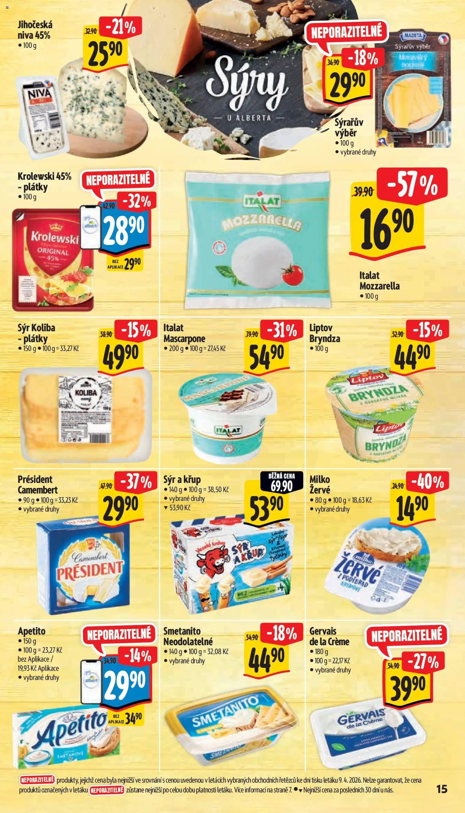 Albert leták - Supermarket od 15.04.2026 | Strana: 23 | Produkty: Sýry, Mascarpone, Niva, Bryndza