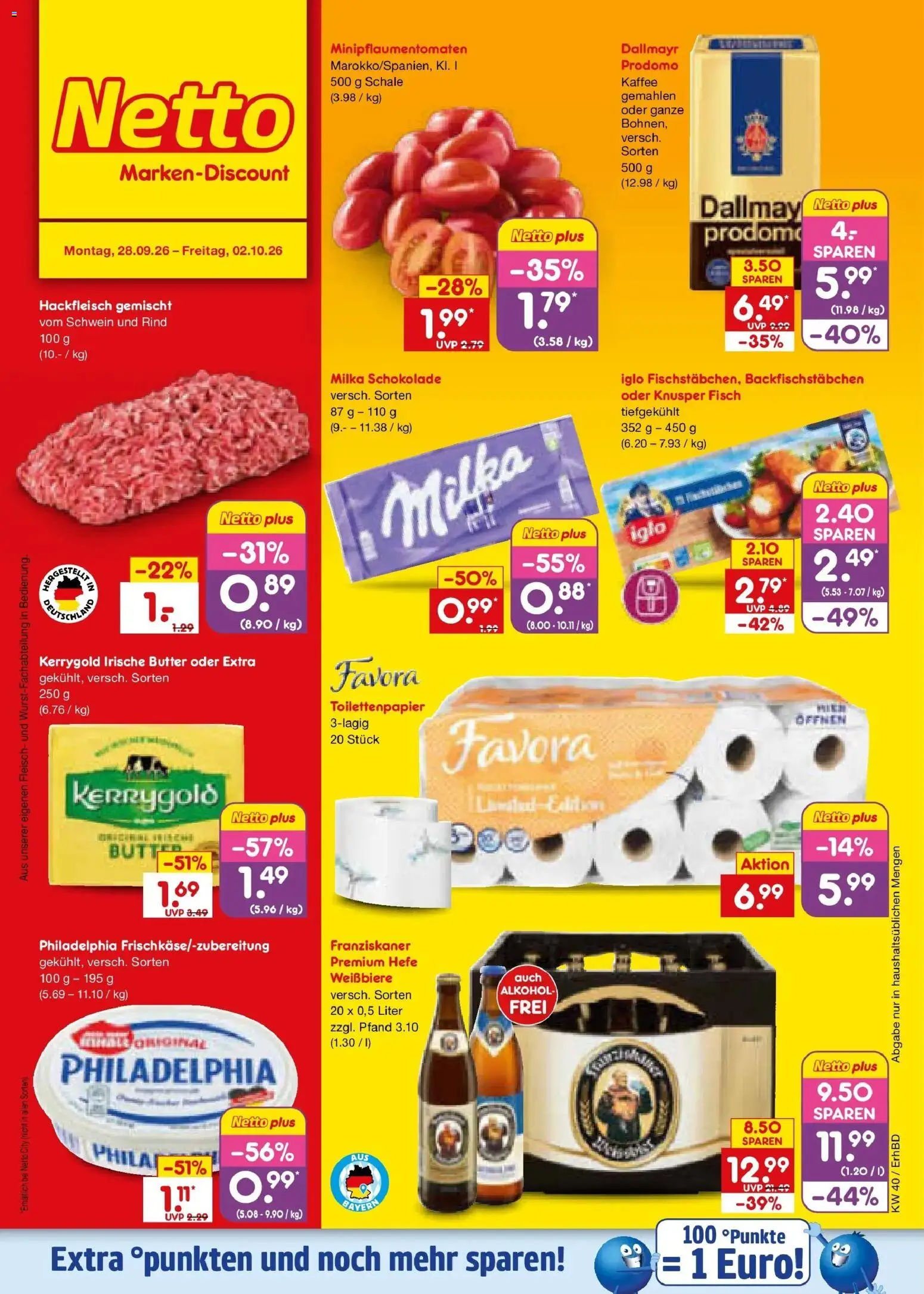 Netto Marken-Discount Prospekt Velden – gültig ab 28.09.2026 | Seite: 1 | Produkte: Schokolade, Philadelphia, Fisch, Dallmayr