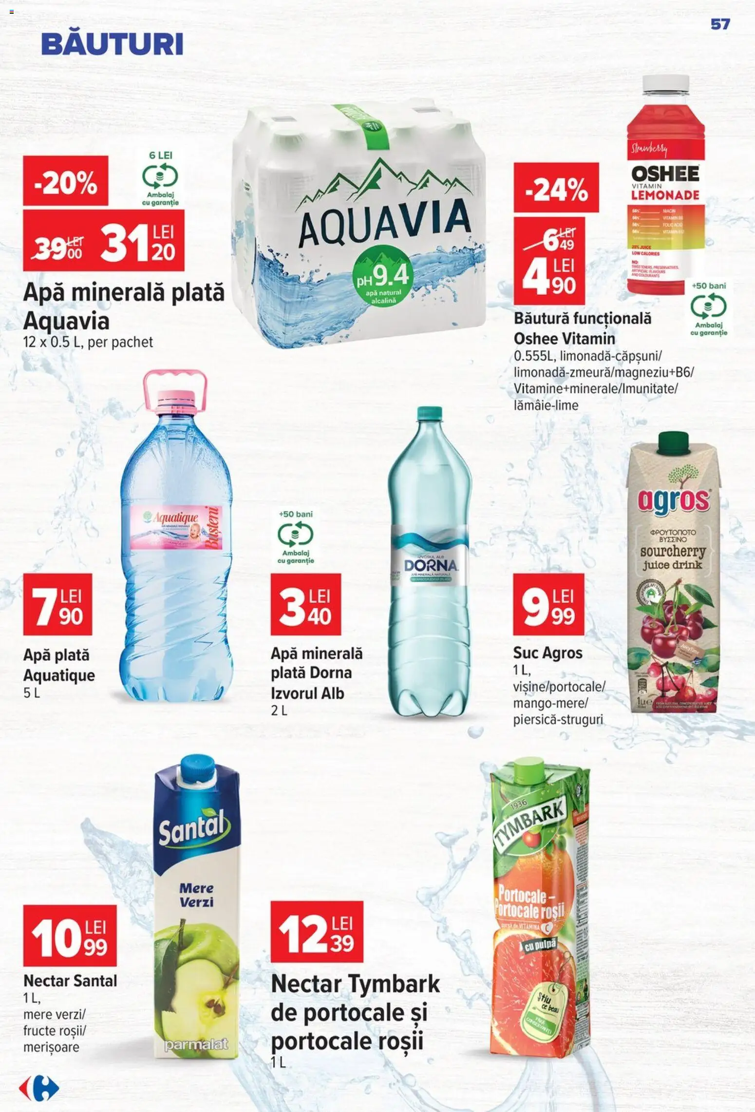 Noul catalog Carrefour – valabil de la 12.08.2026 | Pagină: 58 | Produse: Apa minerala plata, Suc, Mere, Apă