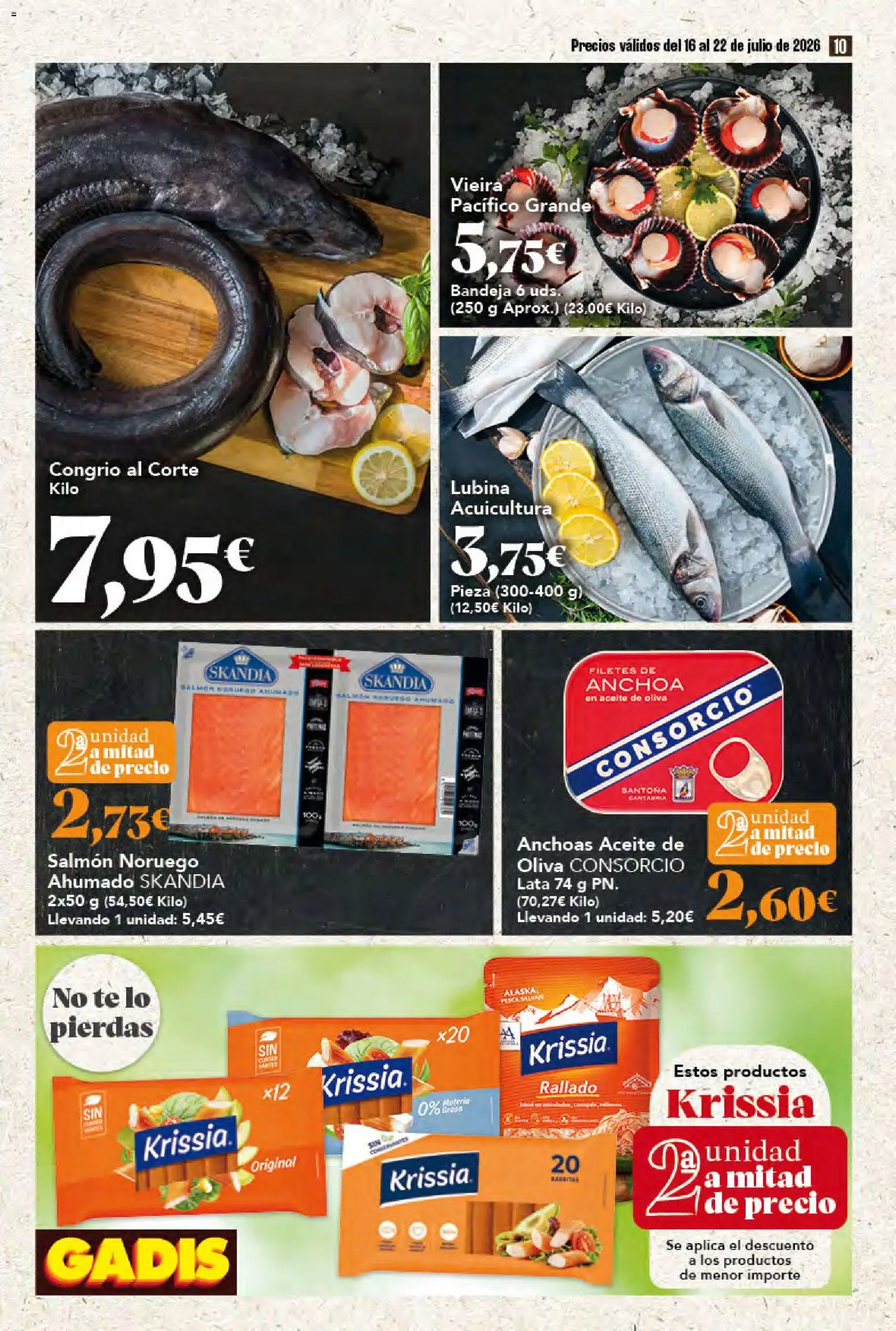 Gadis folleto │ válido desde el 16/07/2026 | Página: 10 | Productos: Aceite, Aceite de oliva, Anchoa, Bandeja