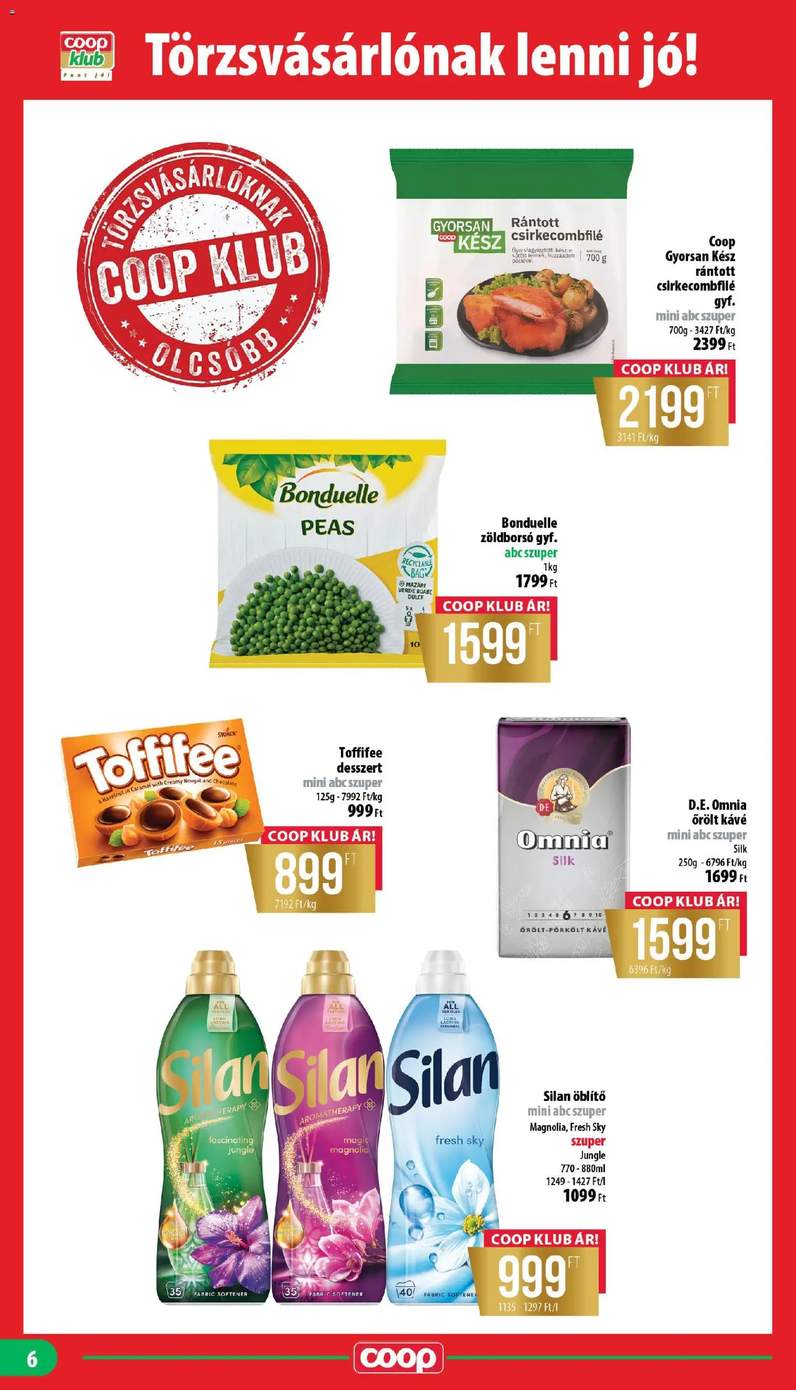 COOP akciós ujság - amely érvényes a következő dátumtól: 2026.09.17. | Oldal: 6 | Termékek: Öblítő, Omnia, Őrölt kávé, Bonduelle