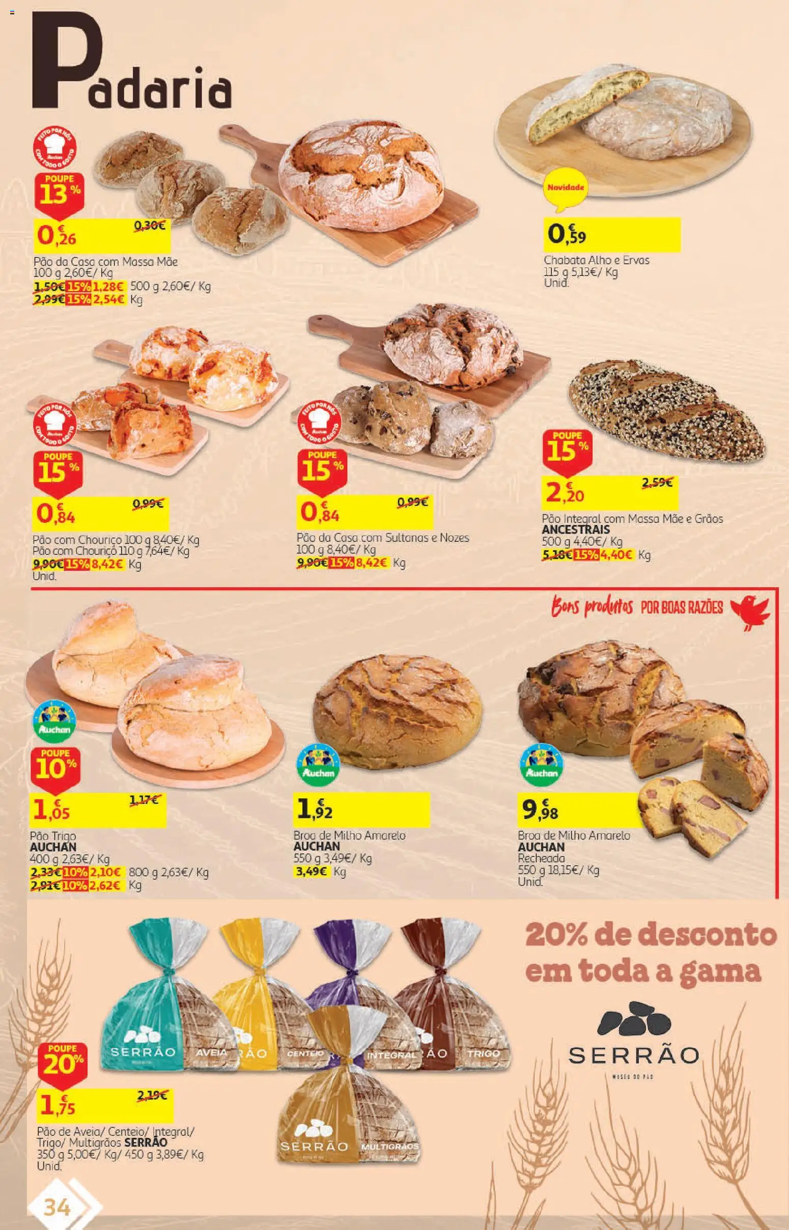 Auchan folheto - Vinhos │ válido de 22/09/2026 | Página: 34 | Produtos: Aveia, Centeio, Pão, Massa