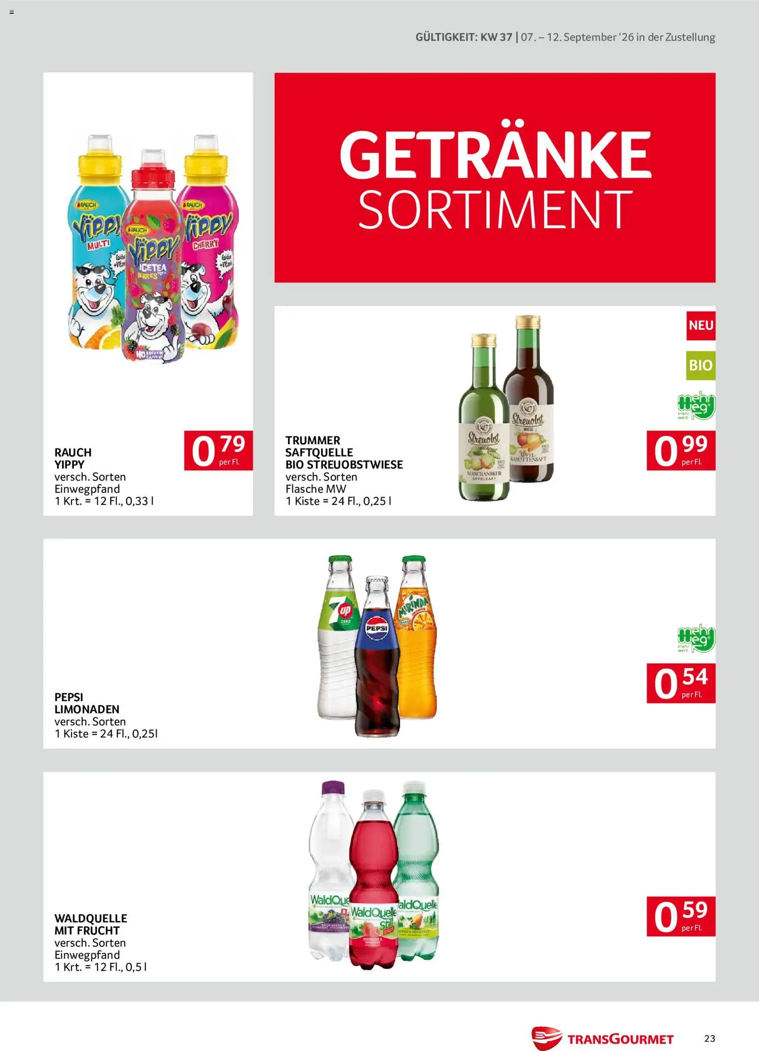 Transgourmet Zustellaktion - Broschüre gültig ab 07.09.2026 | Seite: 23 | Produkte: Getränke, Pepsi
