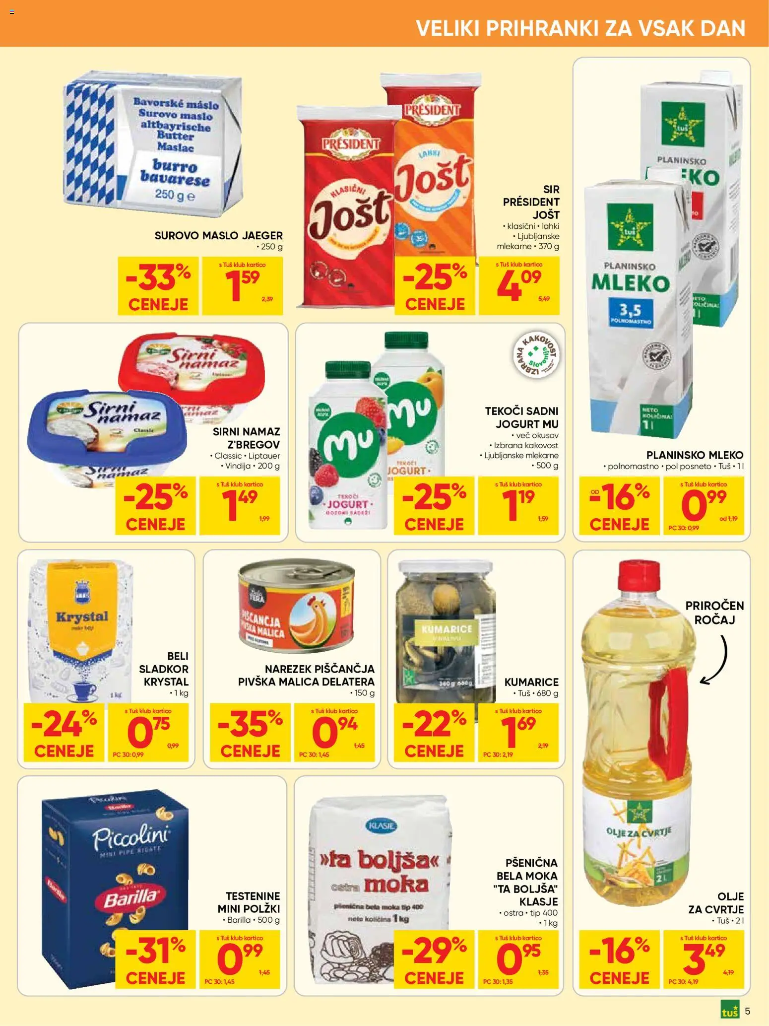 Novi Tuš katalog ponudbe – veljaven od 20.05.2026 | Stran: 5 | Izdelki: Moka, Maslo, Jogurt, Testenine