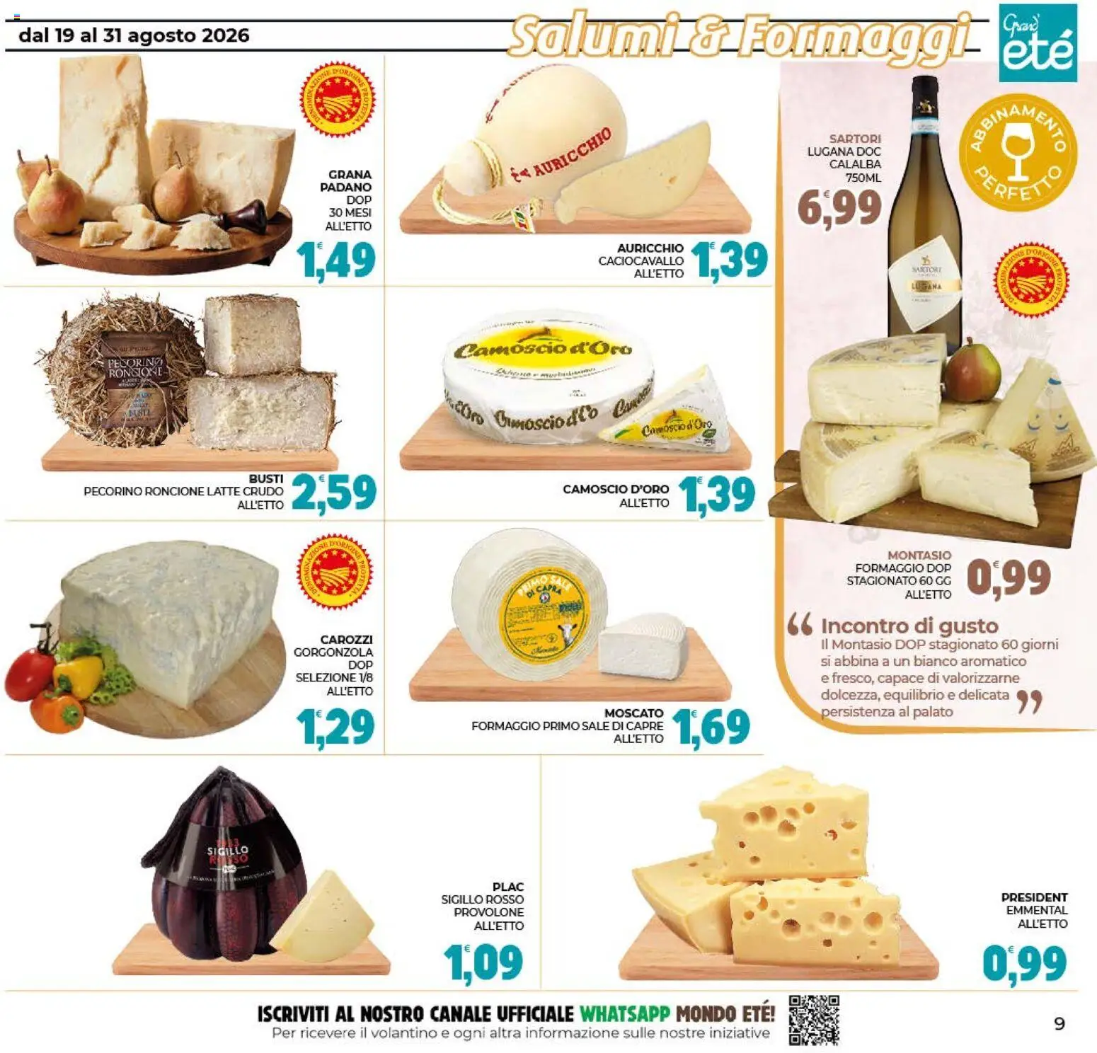 Volantino Eté del 19/08/2026 | Pagina: 9 | Prodotti: Sale, Latte, Formaggio, Emmental