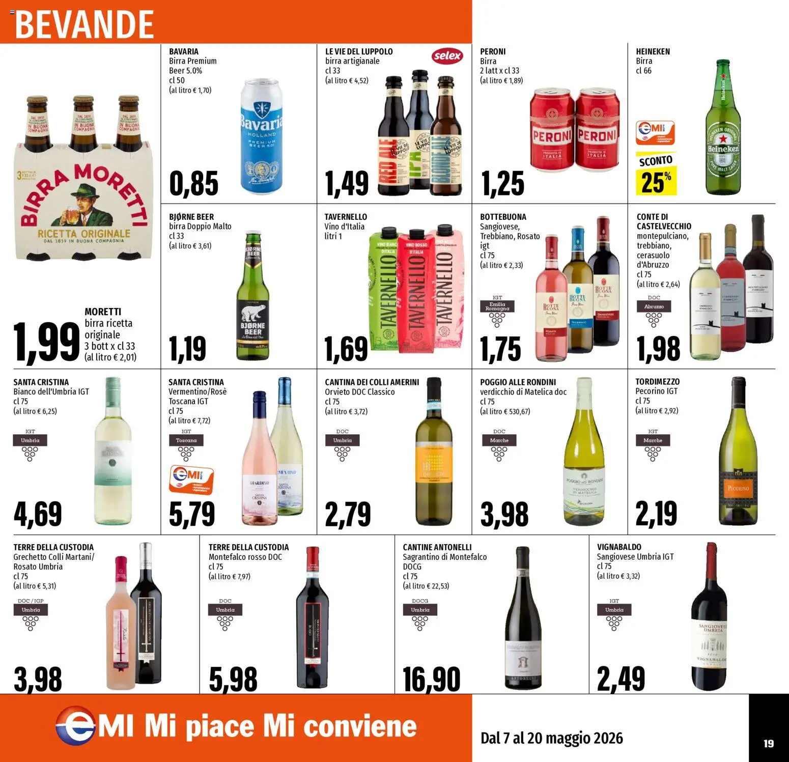 Volantino EMI del 07.05.2026 | Pagina: 19 | Prodotti: Birra, Vino, Heineken, Pecorino