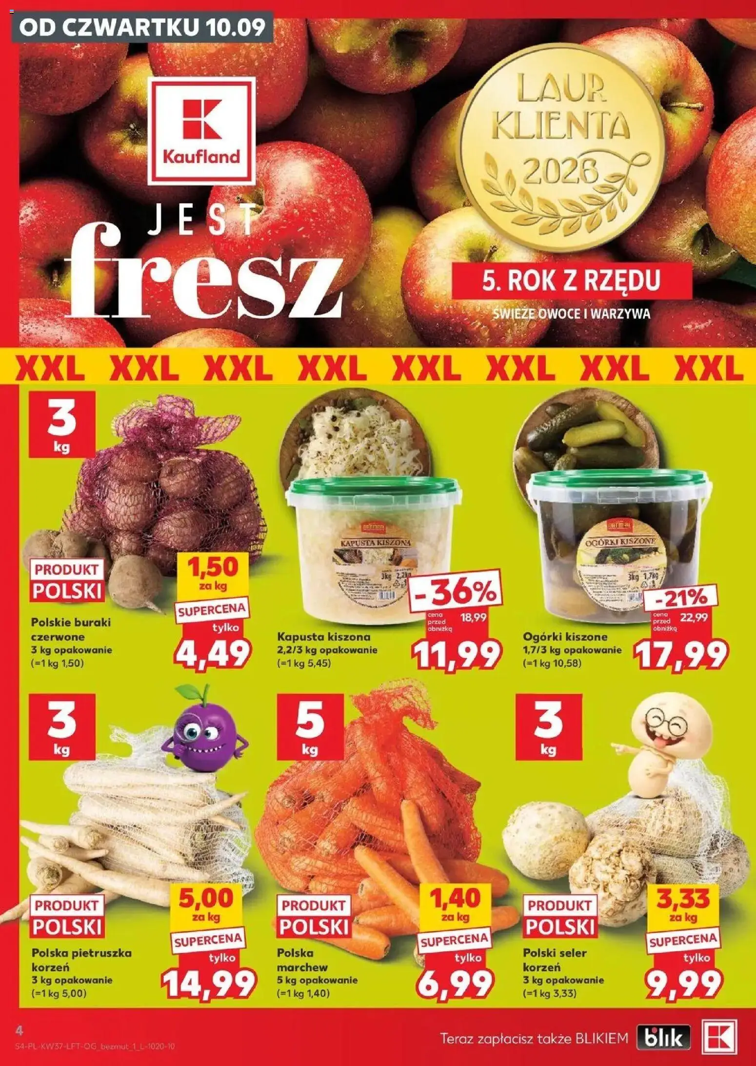 Kaufland gazetka od 10.09.2026 - od jutra PDF | Strona: 4 | Produkty: Buraki, Kiszona kapusta, Marchew, Ogórki
