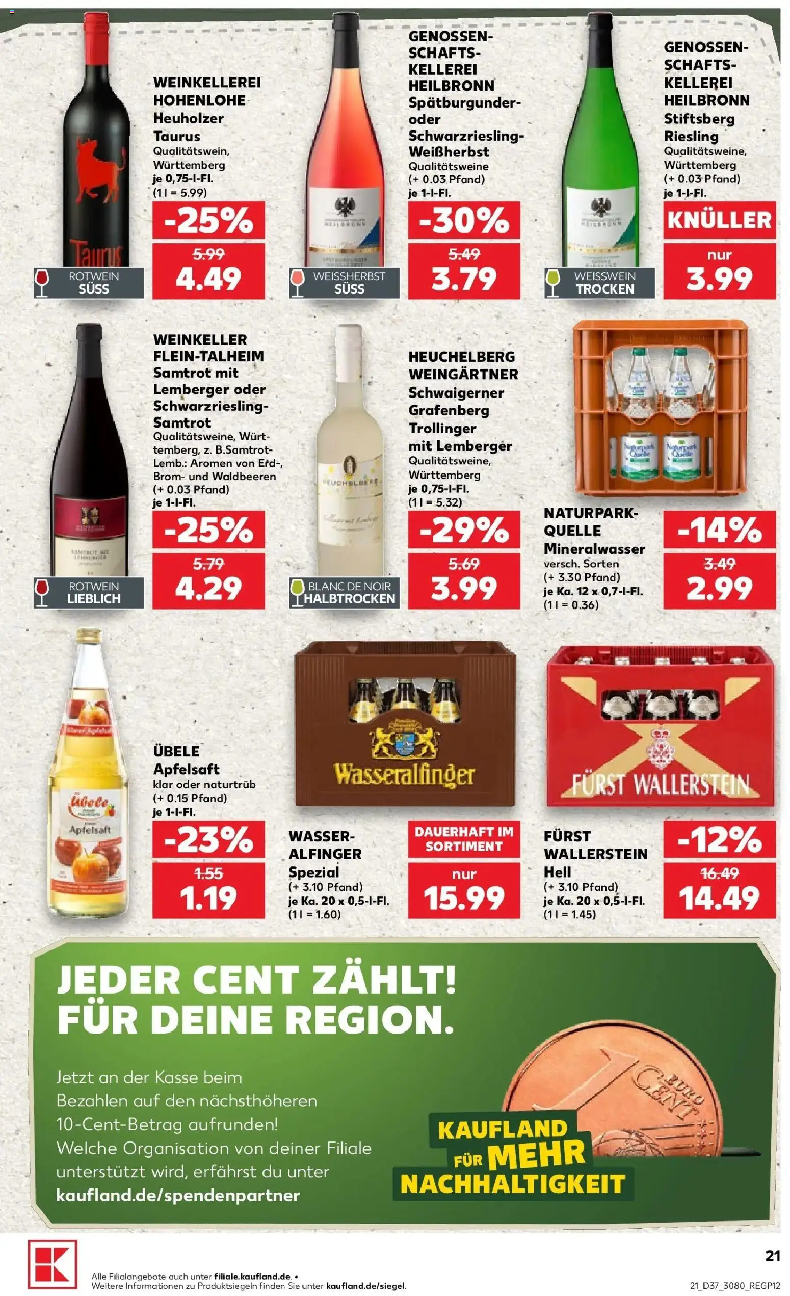 Prospekt Kaufland ab 10.09.2026 » Angebote Online zum Blättern | Seite: 21 | Produkte: Weißwein, Rotwein, Apfelsaft, Wasser