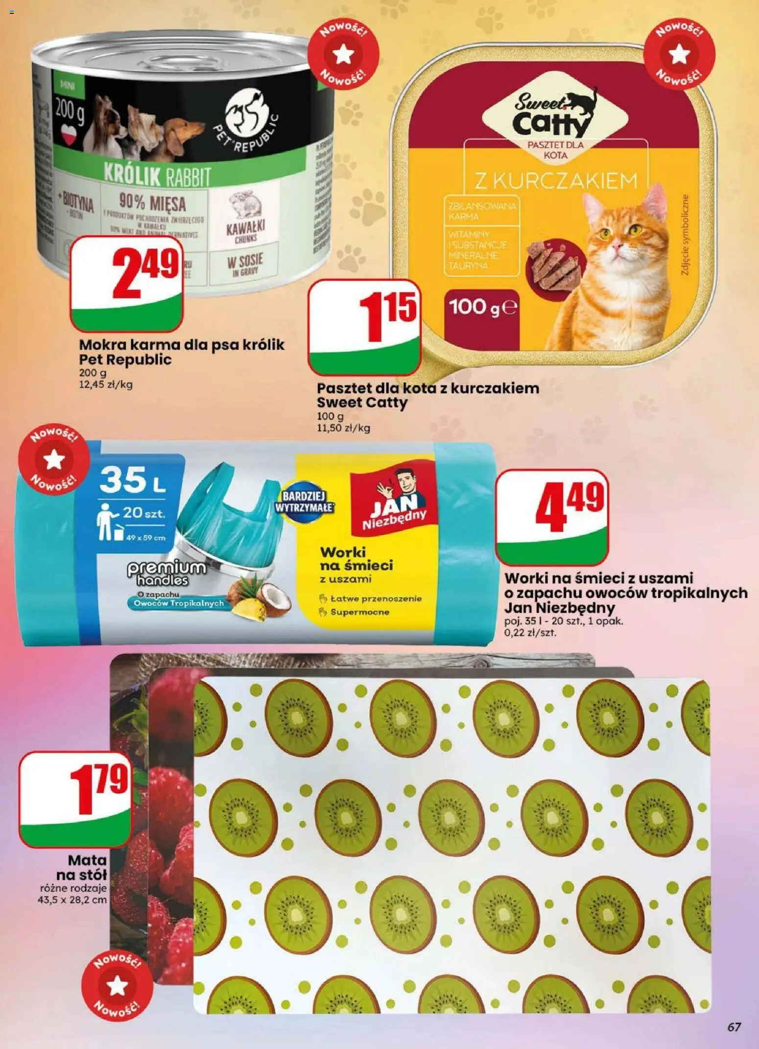 Dino gazetka od 19.08.2026 | Strona: 67 | Produkty: Worki na śmieci, Królik, Stół, Karma dla psa
