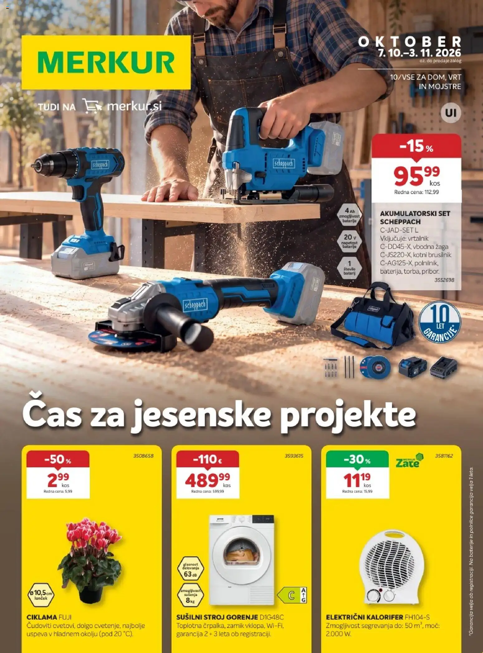 Novi Merkur katalog ponudbe – veljaven od 07.10.2026 | Stran: 1 | Izdelki: Susilni stroj, Baterije, Vrtalnik, Brusilnik